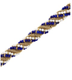 Cartier Twisted Gold, Lapis and Cultured Pearl Bracelet