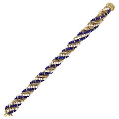 Vintage Cartier Twisted Gold, Lapis and Cultured Pearl Bracelet