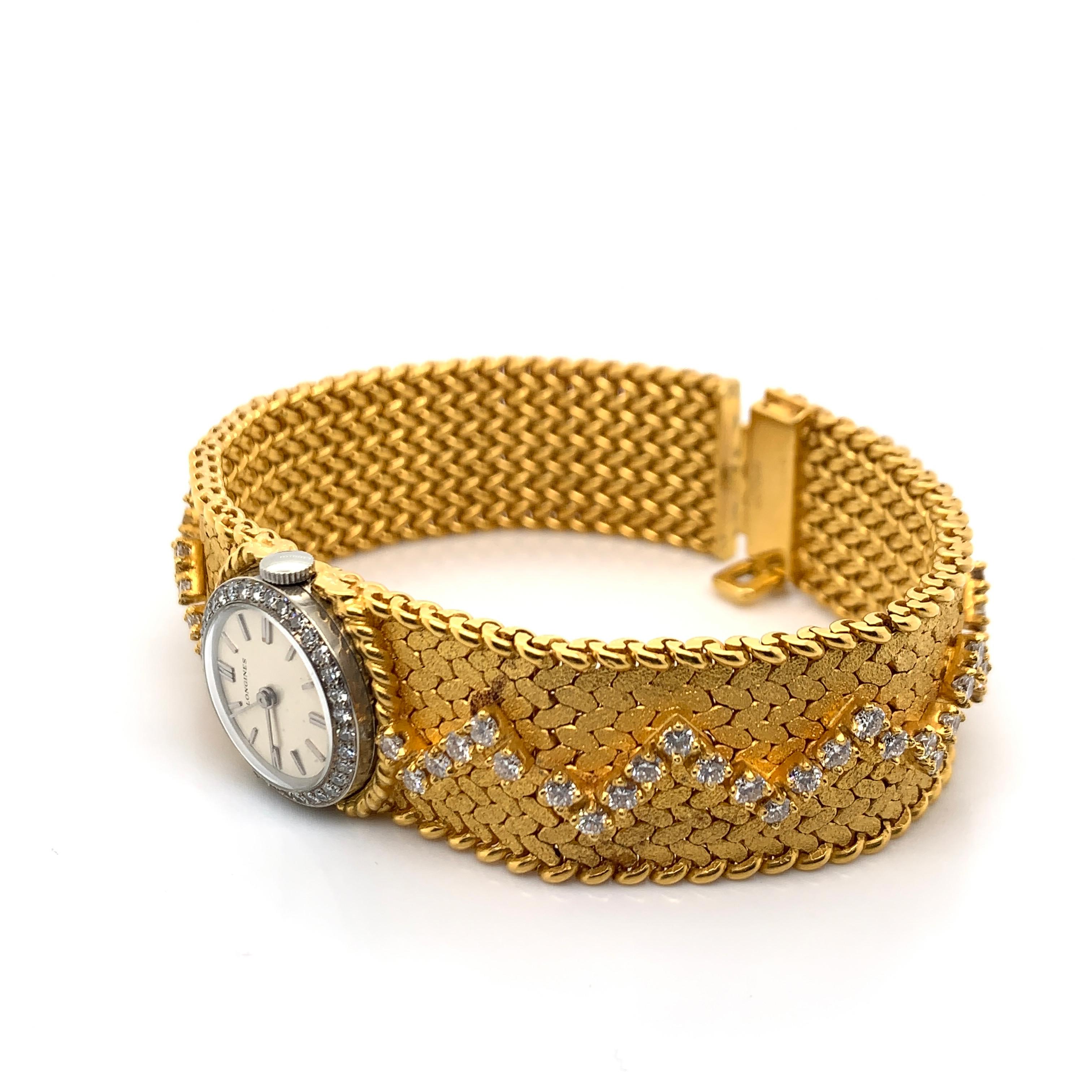 Cartier, Two-Color Gold and Diamond Bracelet Watch, Longines In Excellent Condition In New York, NY