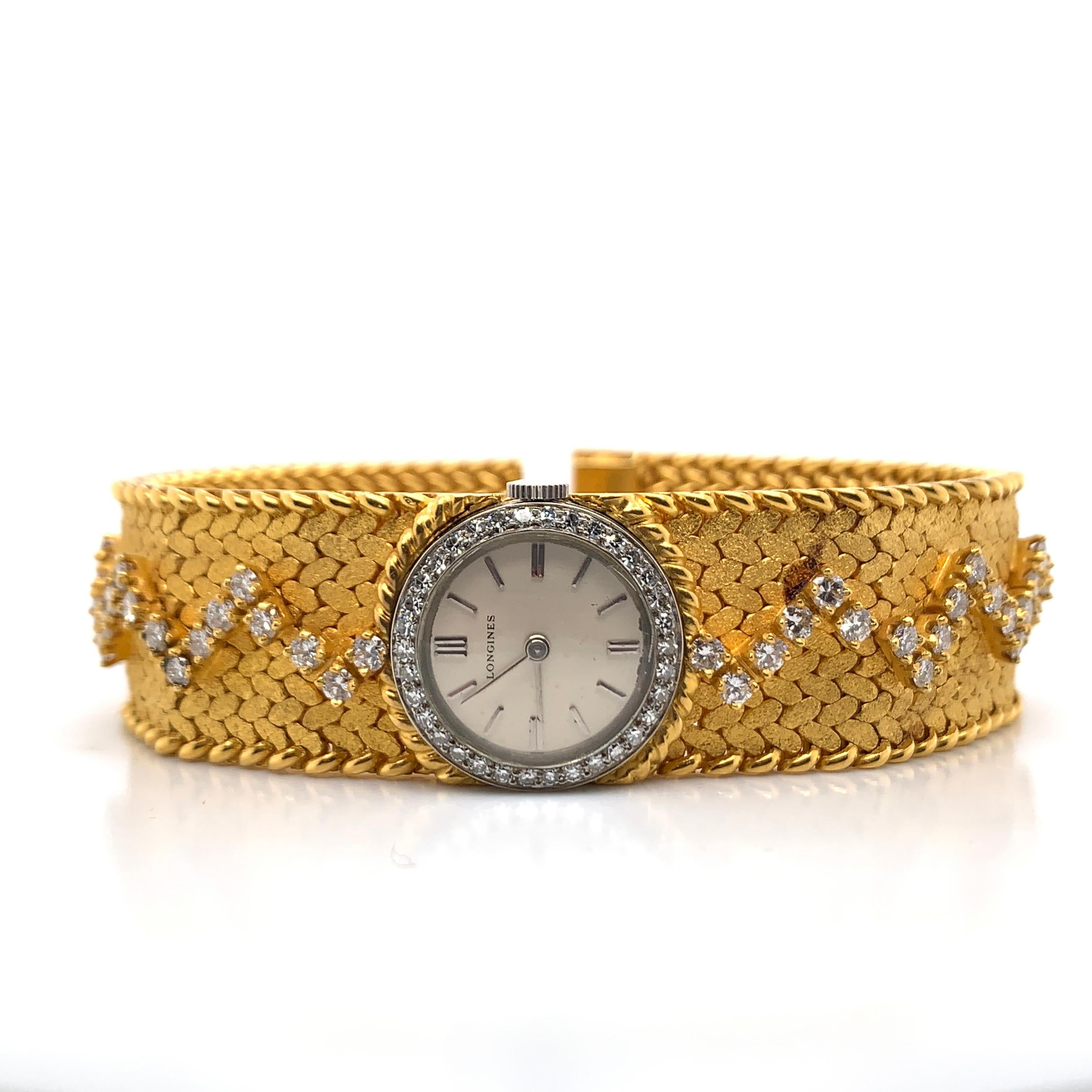 Women's or Men's Cartier, Two-Color Gold and Diamond Bracelet Watch, Longines