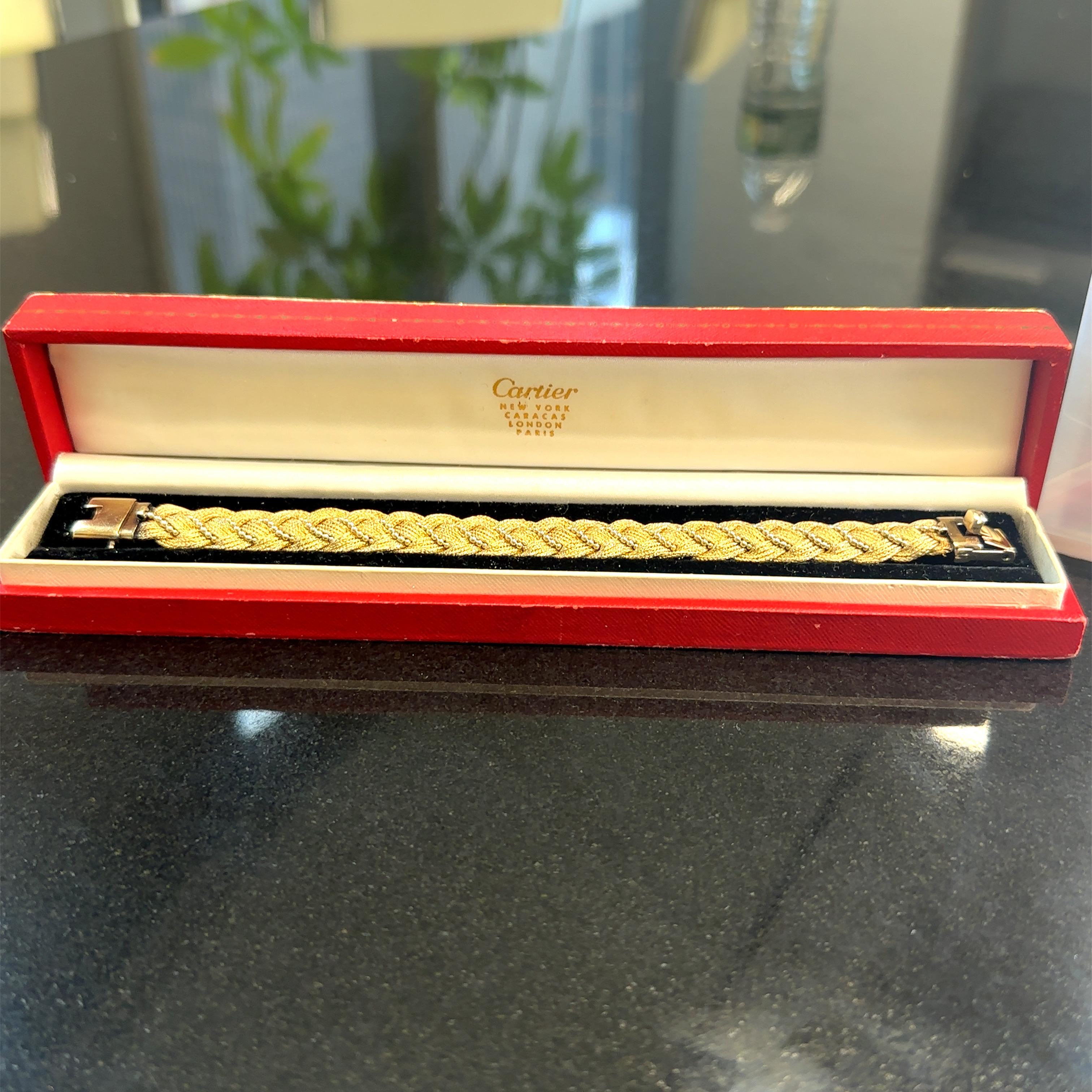 Women's Cartier Two-Color Gold Braided Bracelet 1960s with Original Box