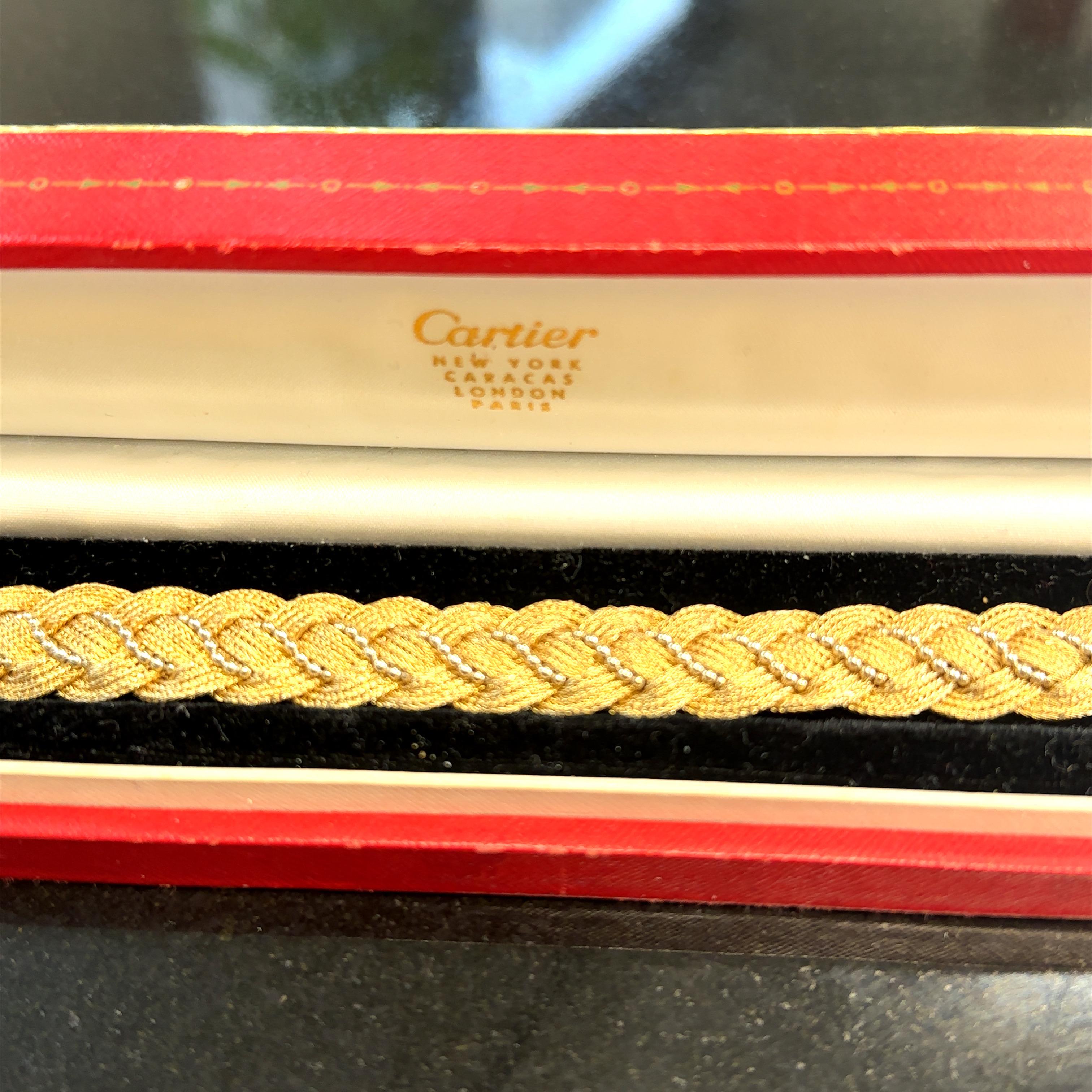 Cartier Two-Color Gold Braided Bracelet 1960s with Original Box 1