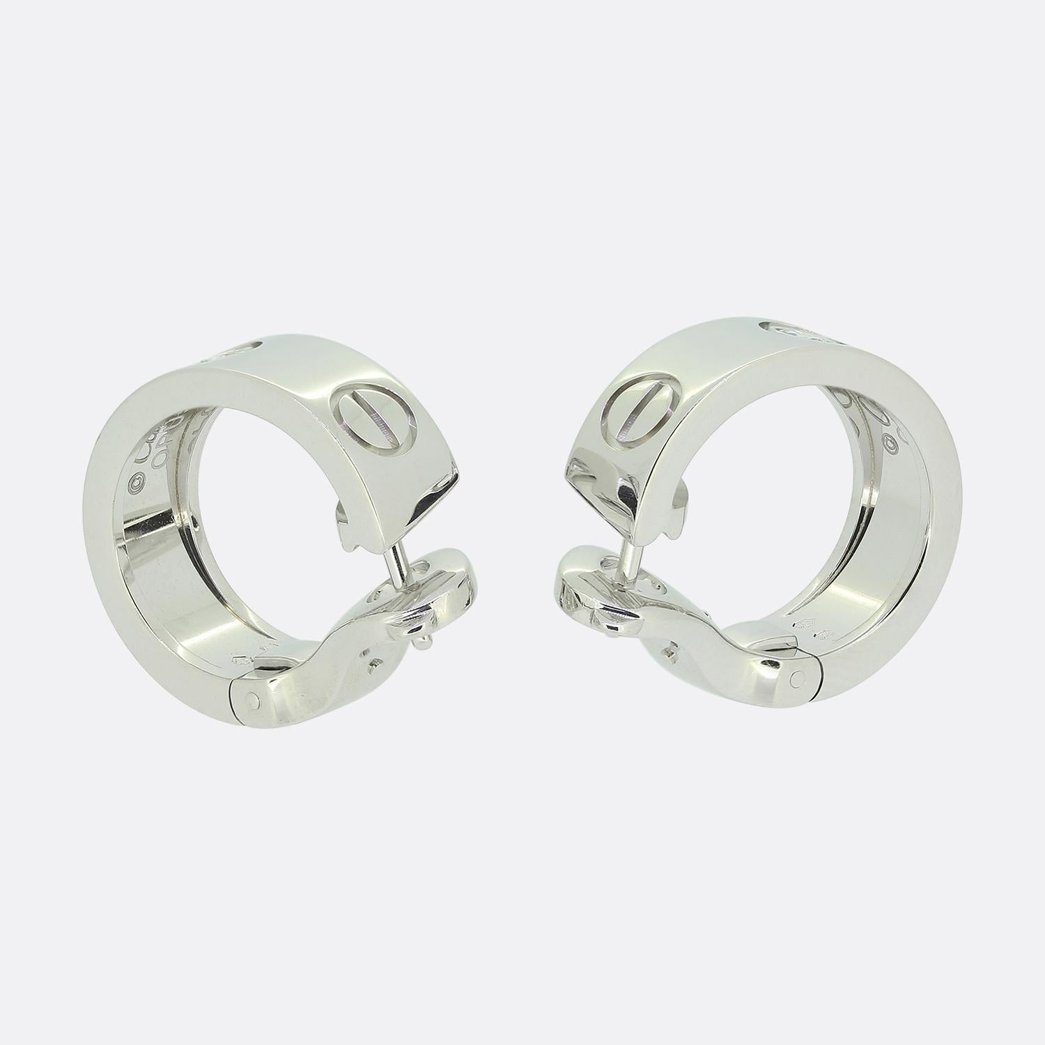 Brilliant Cut Cartier Two Diamond Classic Model LOVE Hoop Earrings For Sale