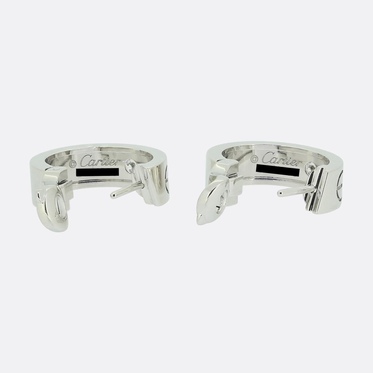 Women's or Men's Cartier Two Diamond Classic Model LOVE Hoop Earrings For Sale
