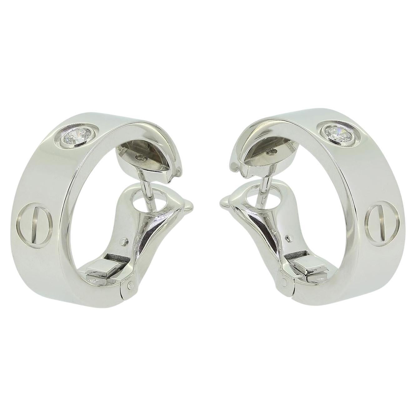 Cartier Two Diamond Classic Model LOVE Hoop Earrings
