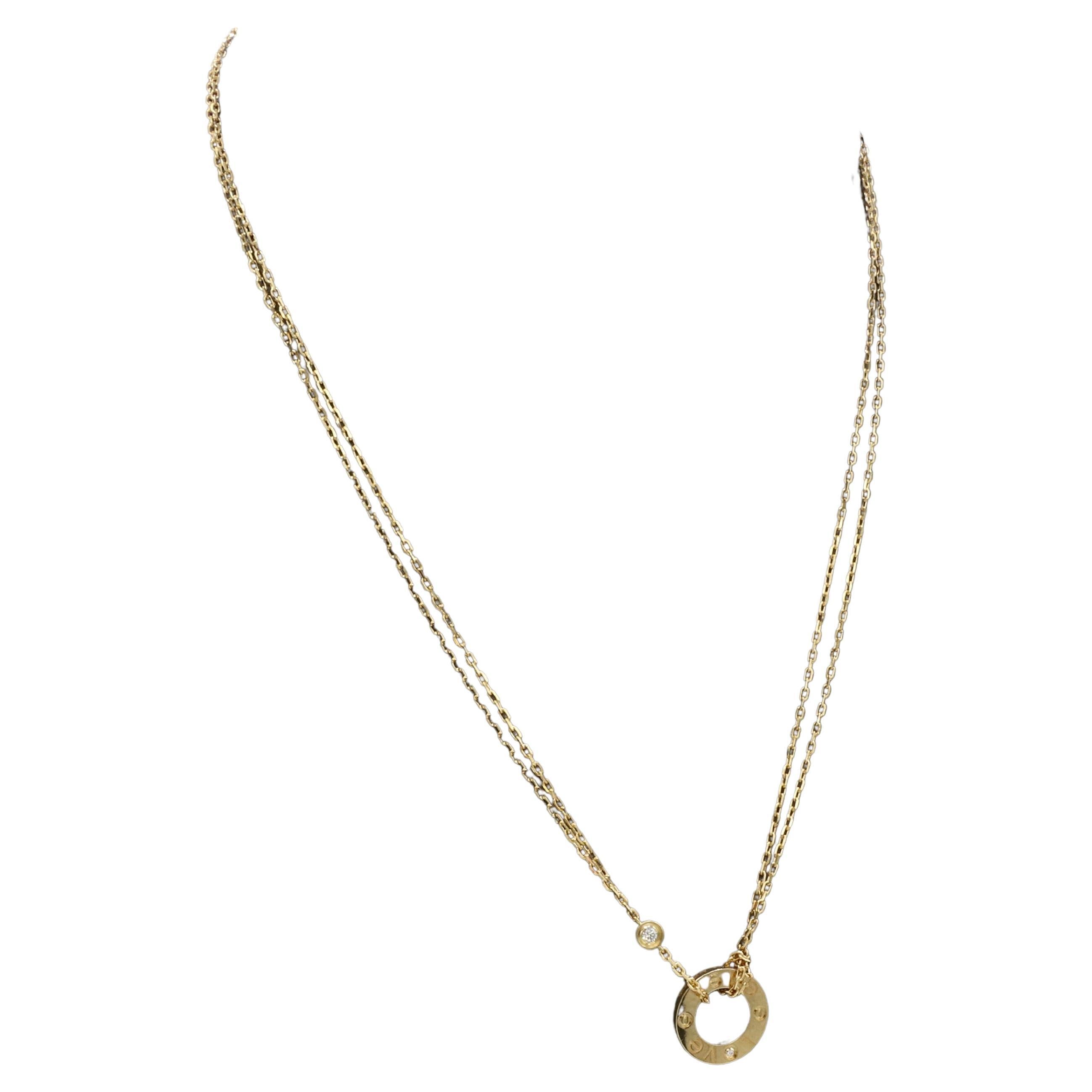 Cartier Two Diamond Love Necklace 18 Karat Yellow Gold  In Excellent Condition For Sale In  Baltimore, MD