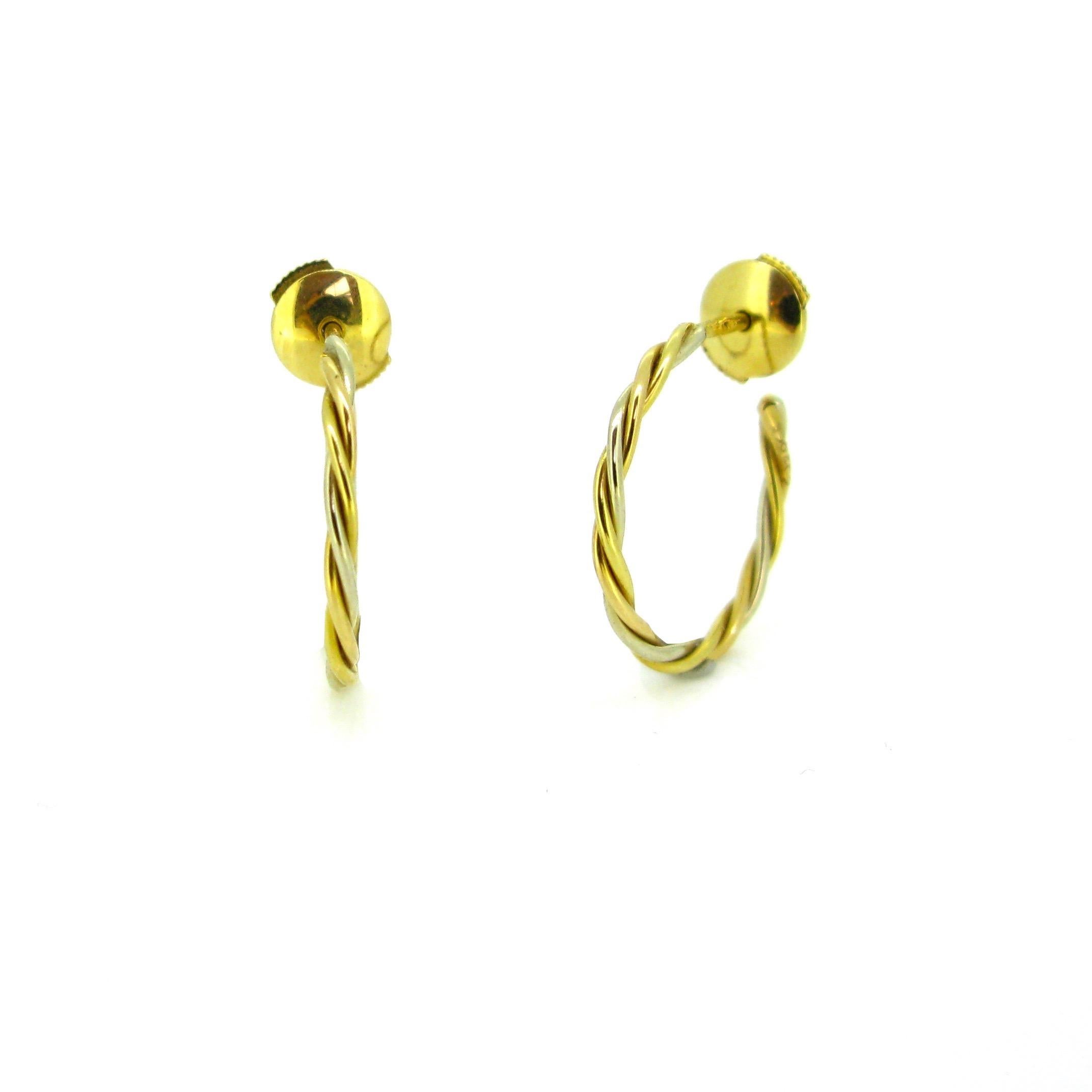 Modern Cartier Yellow White Two Gold Hoop Studs Earrings