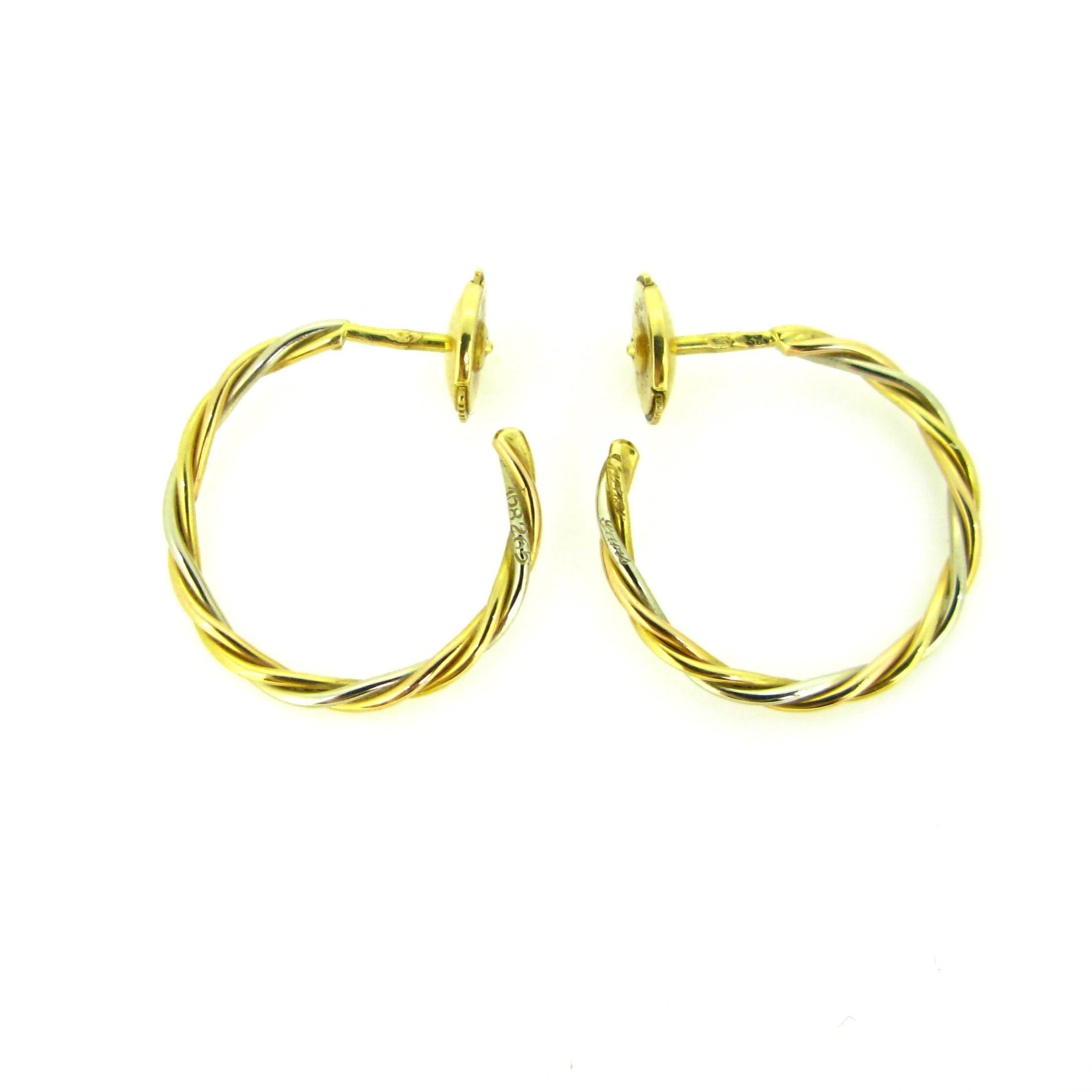 Cartier Yellow White Two Gold Hoop Studs Earrings In Excellent Condition In London, GB
