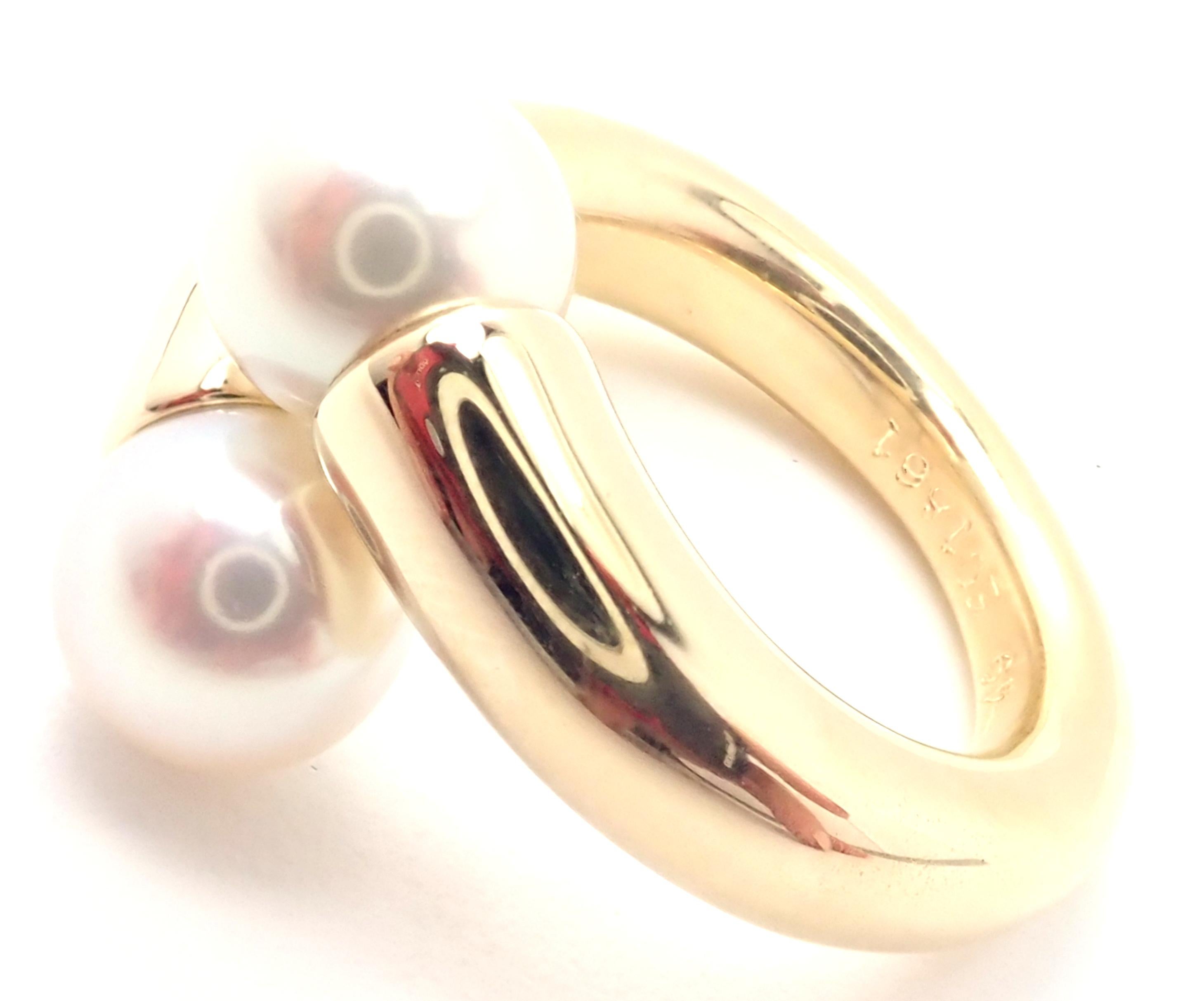 Bead Cartier Two Pearls Bypass Yellow Gold Band Ring