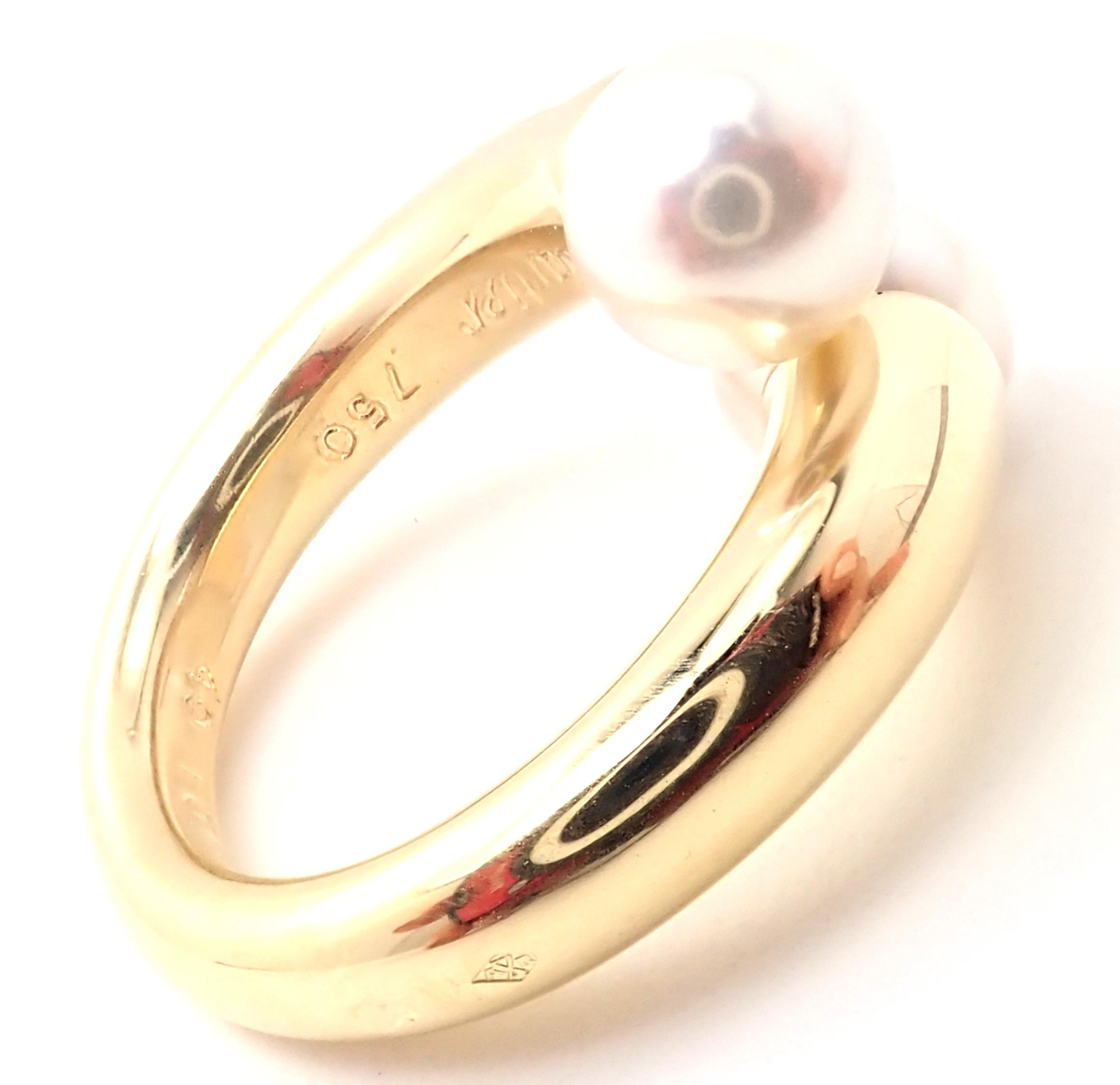 Cartier Two Pearls Bypass Yellow Gold Band Ring 2