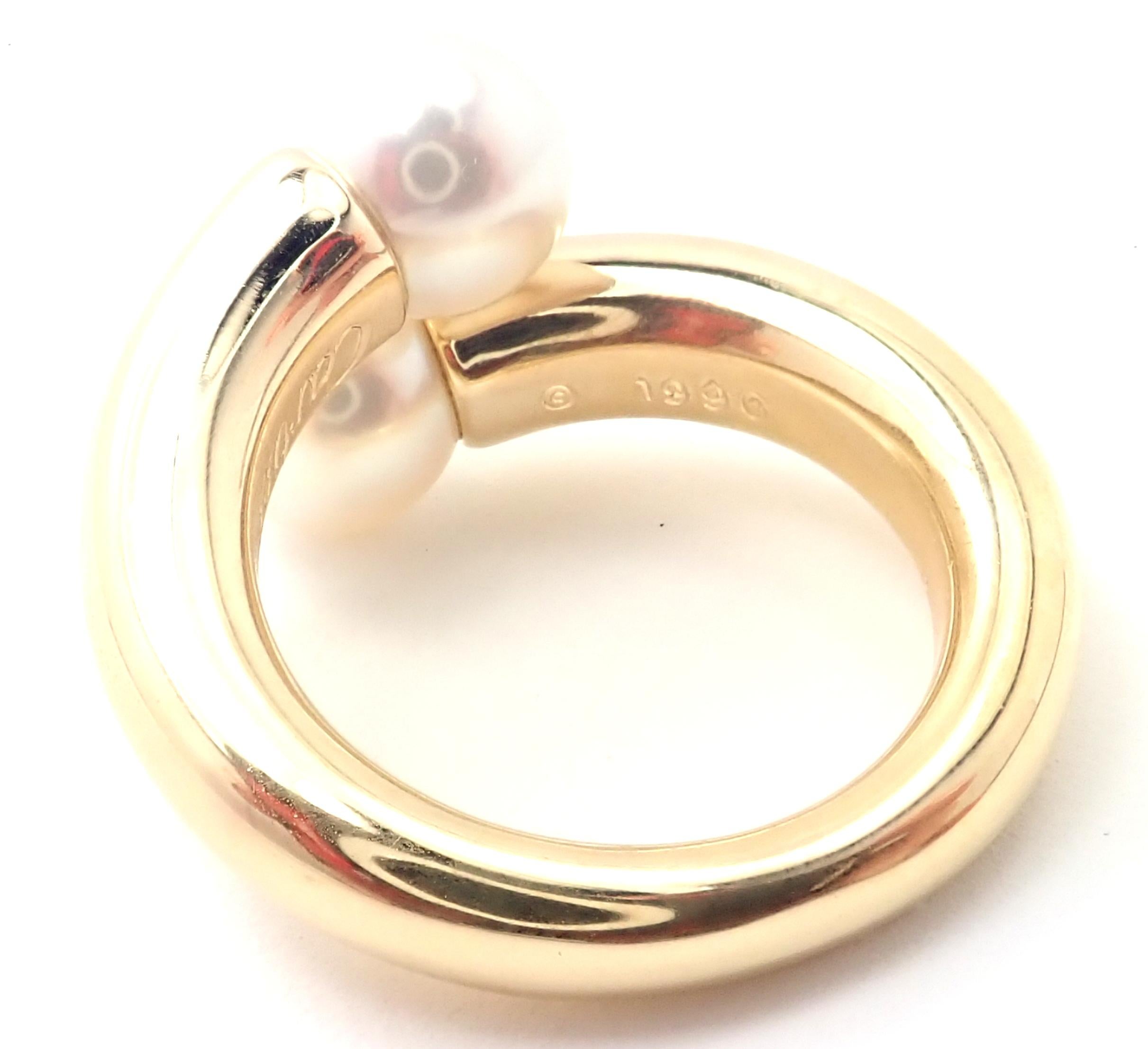 Cartier Two Pearls Bypass Yellow Gold Band Ring 3