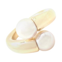 Cartier Two Pearls Bypass Yellow Gold Band Ring