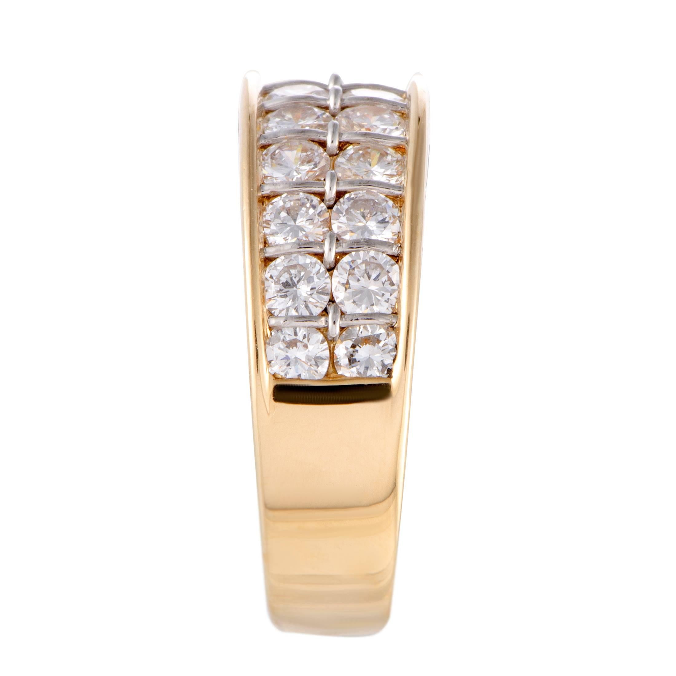 Round Cut Cartier Two-Row Diamond Gold Band Ring