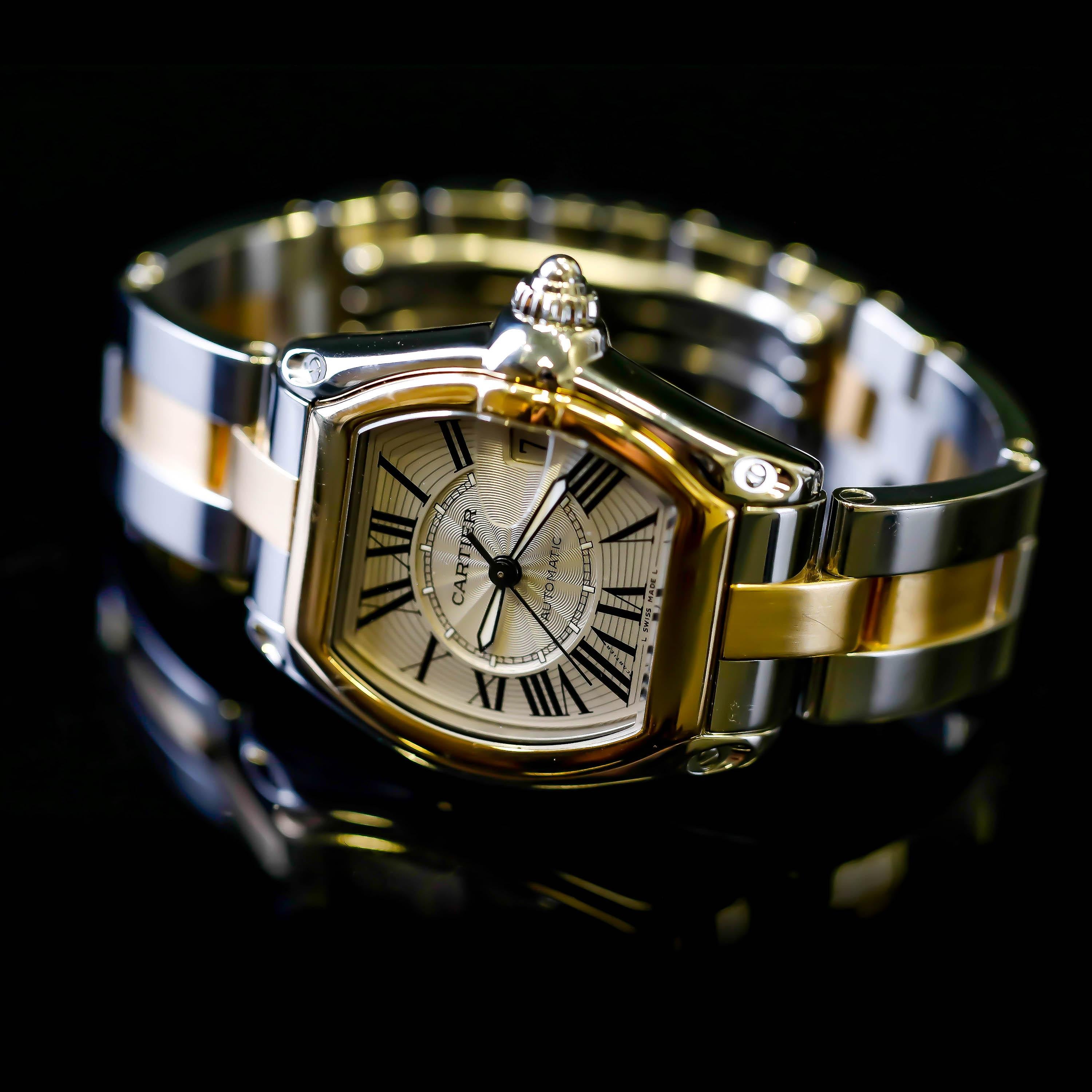 Cartier: 18 Karat Gold und Edelstahl Roadster Große Herrenuhr 2510, zweifarbig im Angebot 8