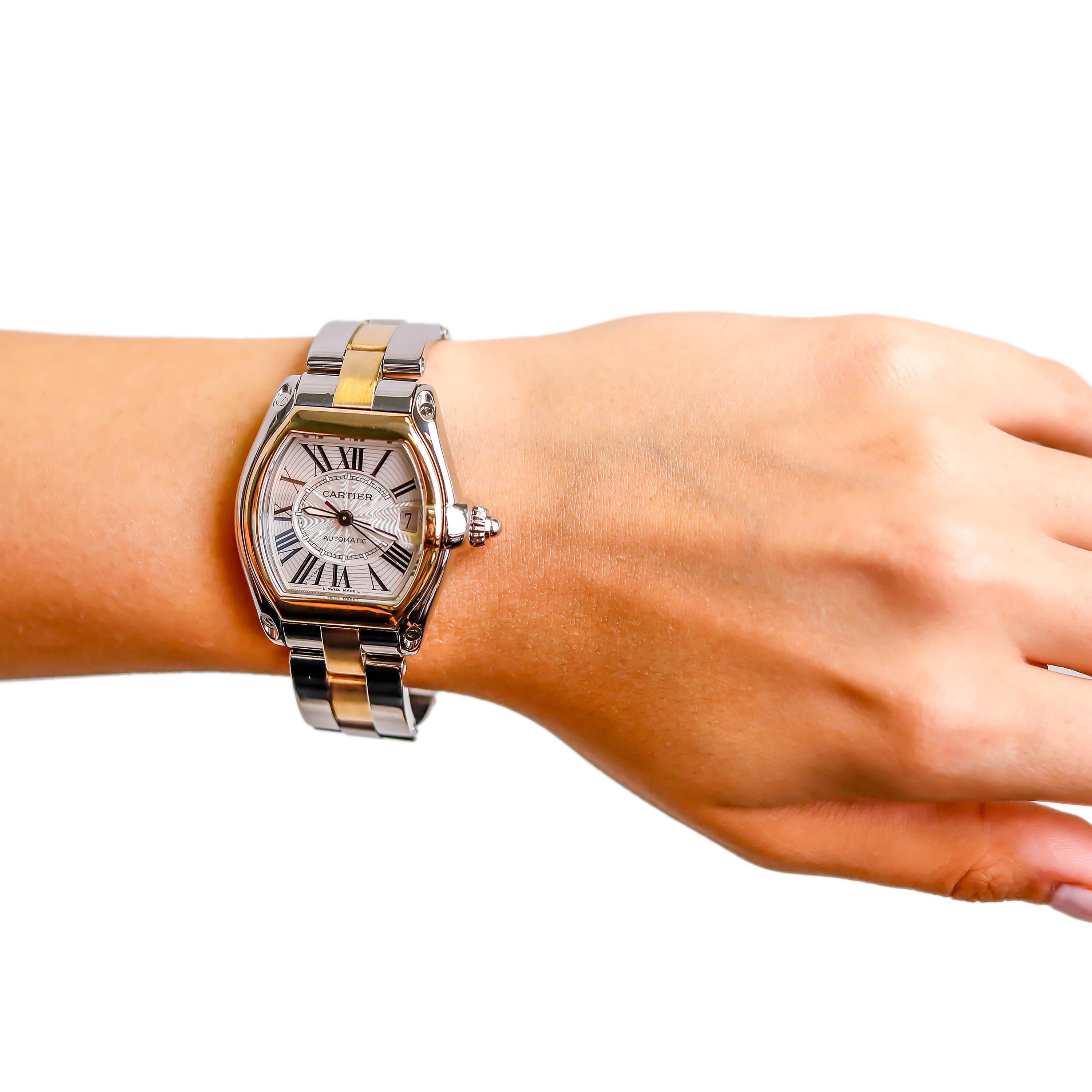Cartier: 18 Karat Gold und Edelstahl Roadster Große Herrenuhr 2510, zweifarbig im Angebot 4