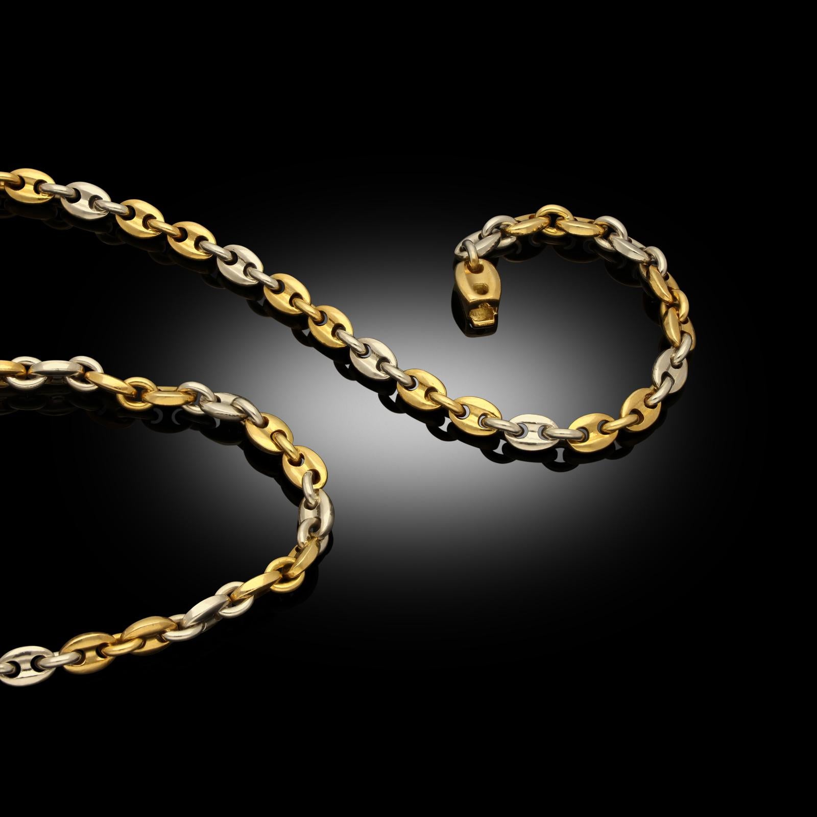 Cartier Two-Tone 18ct Gold Mariner Link Long Chain Necklace And Bracelet C1990s In Good Condition In London, GB