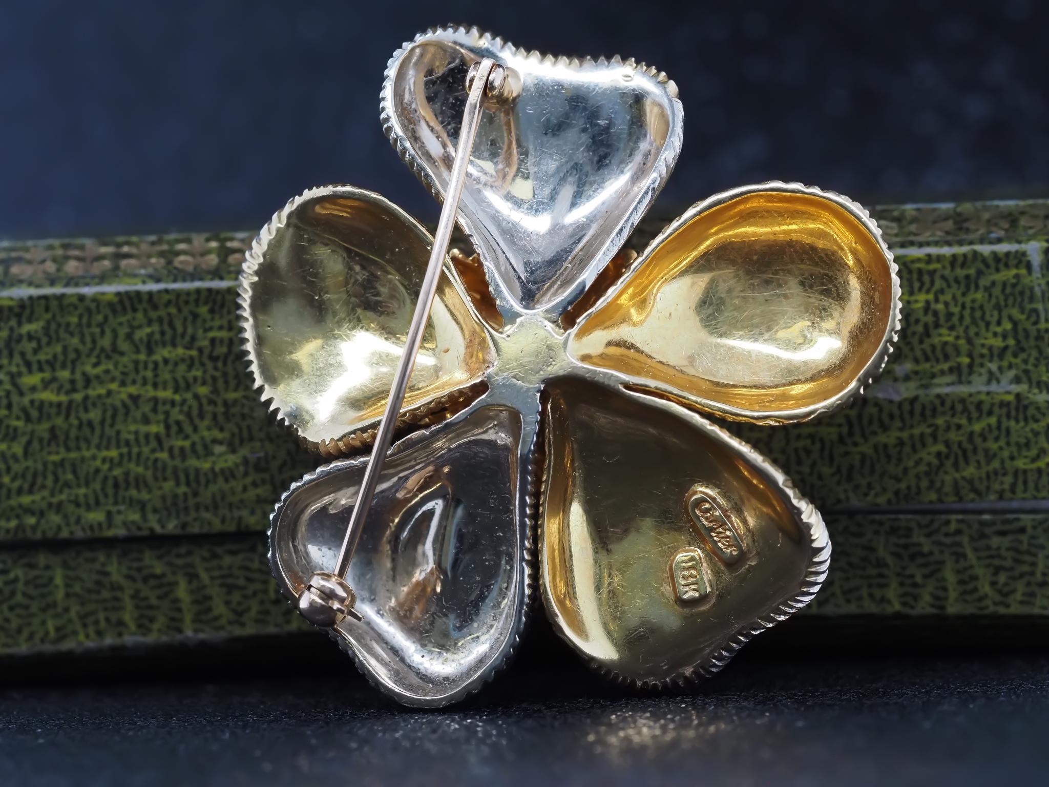 Cartier Two Tone 18K Gold and Diamond Flower Brooch For Sale 2