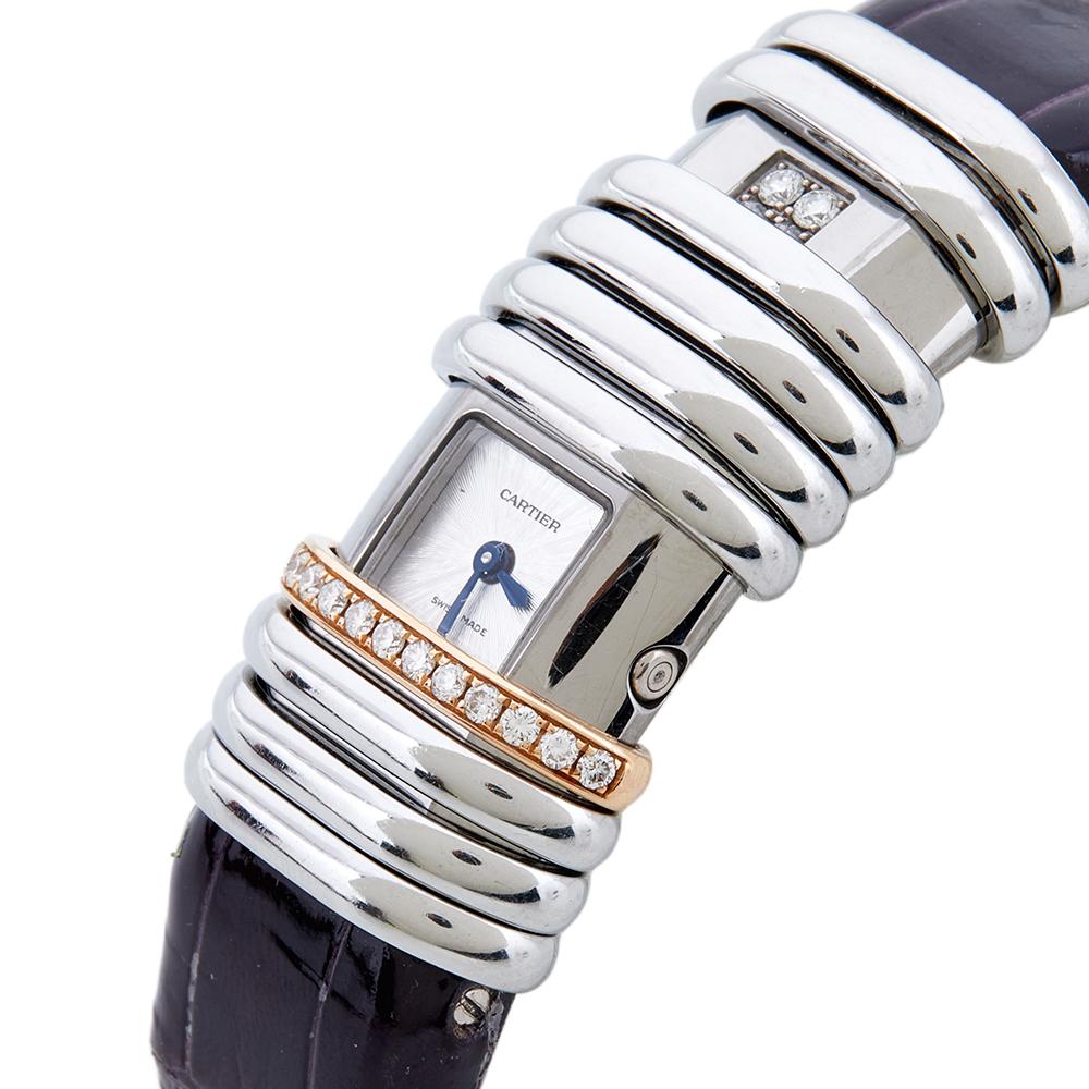Cartier Two-Tone 18K Gold Diamond Leather Declaration Women's Wristwatch 16 mm In Good Condition In Dubai, Al Qouz 2