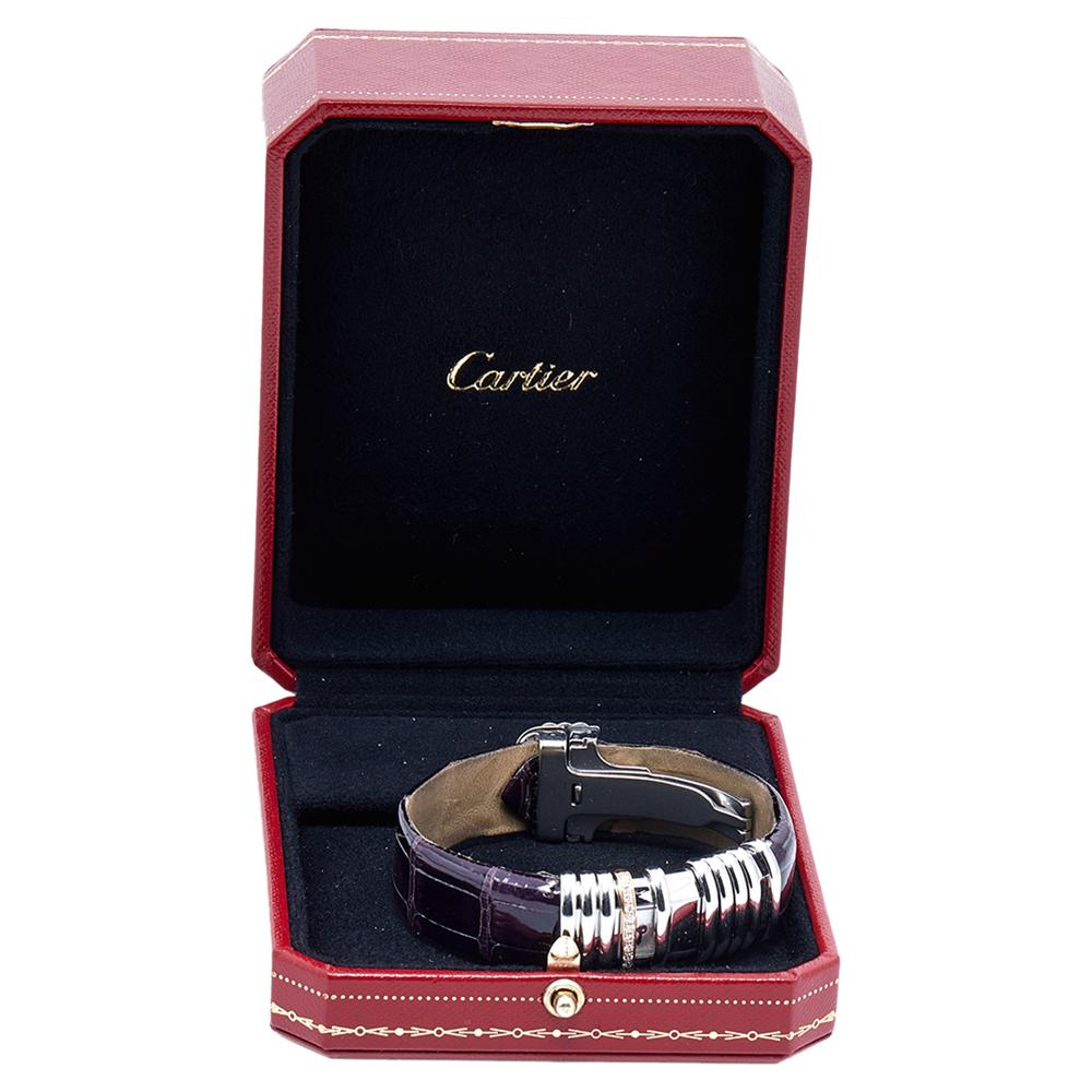 Cartier Two-Tone 18K Gold Diamond Leather Declaration Women's Wristwatch 16 mm 2