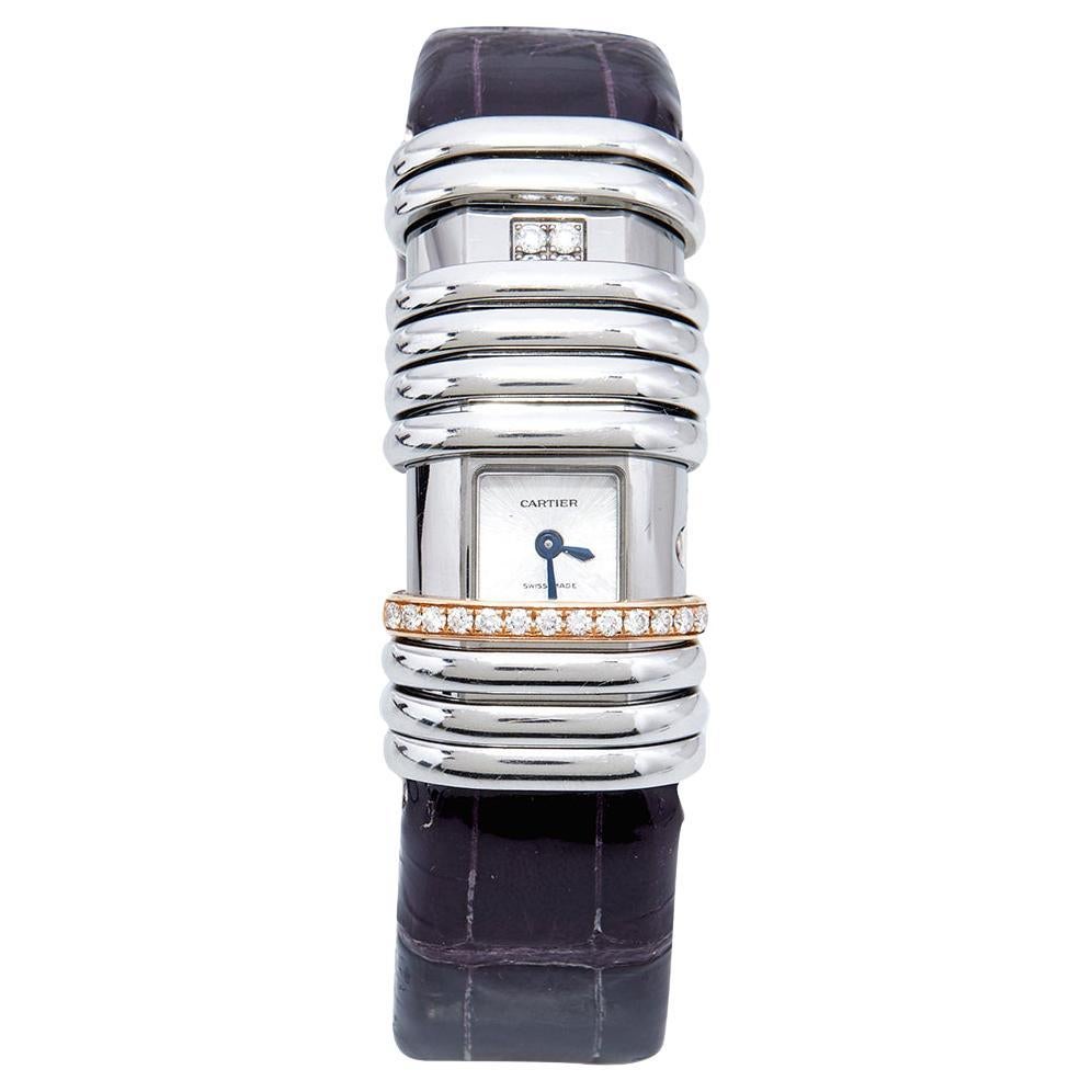 Cartier Two-Tone 18K Gold Diamond Leather Declaration Women's Wristwatch 16 mm