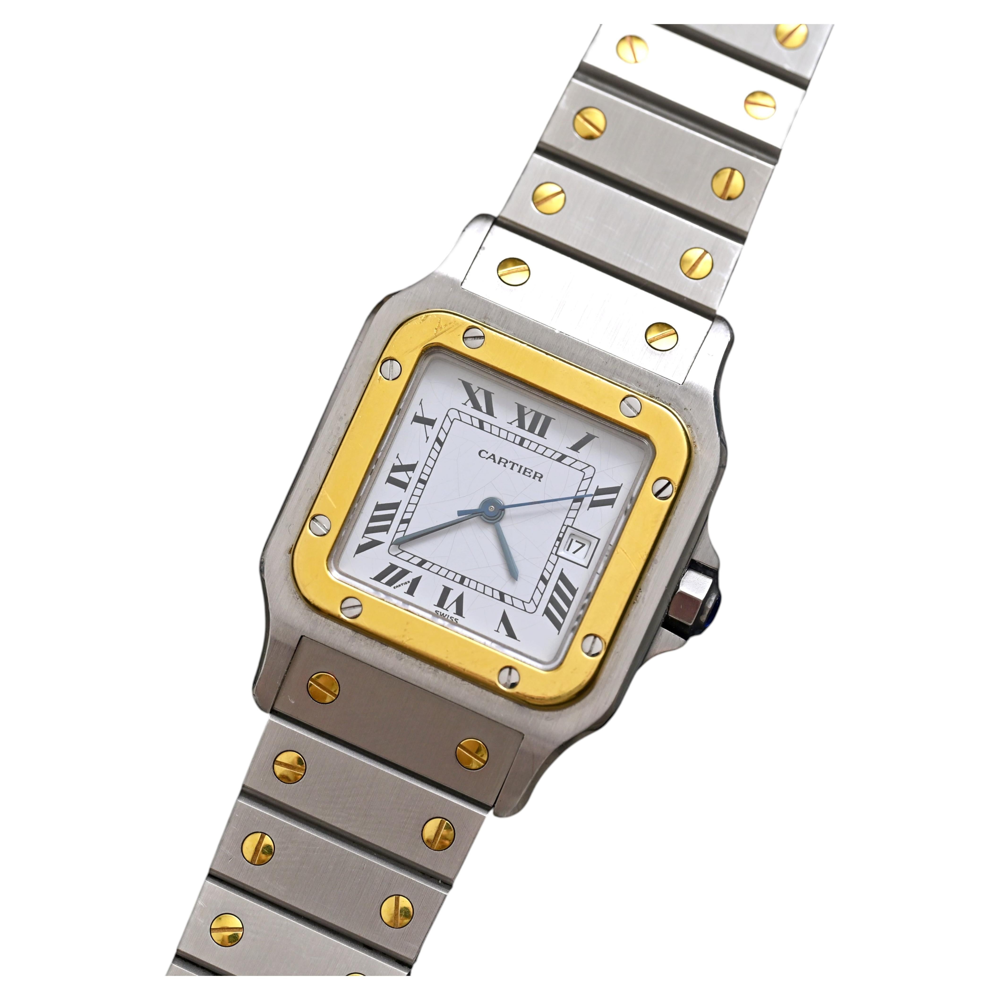 Cartier Santos Date Automatic, zweifarbig aus 18 Karat Gelbgold und Steele, Ref. 2961 im Angebot
