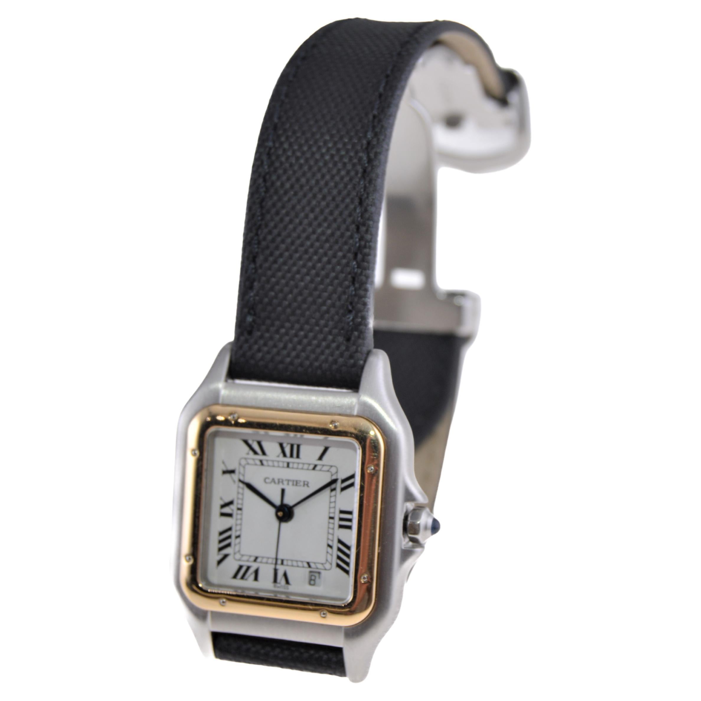 Cartier Two Tone Steel and 18Kt. Gold Panthere Strap Watch with Cartier Buckle For Sale 3