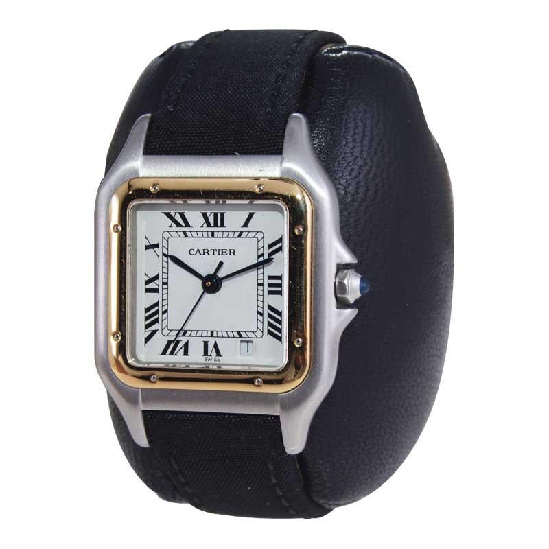 Cartier Two Tone Steel and 18Kt. Gold Panthere Strap Watch with Cartier Buckle 1