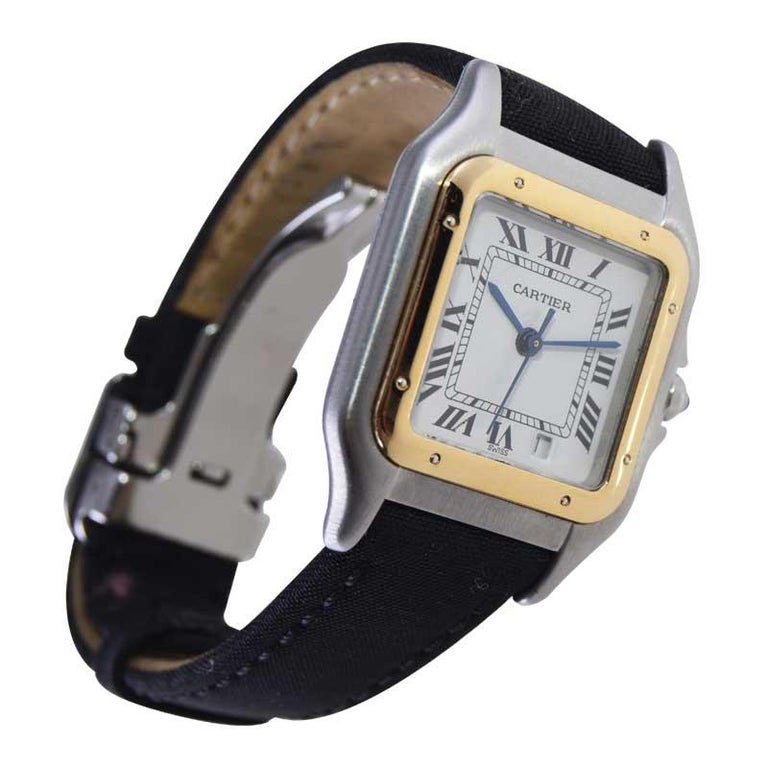 Cartier Two Tone Steel and 18Kt. Gold Panthere Strap Watch with Cartier Buckle For Sale 1