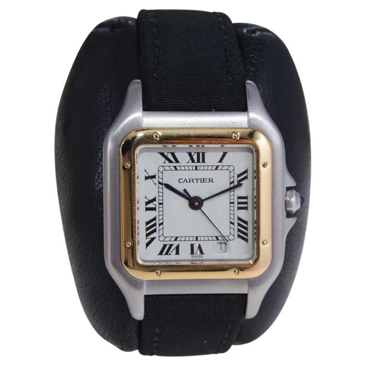 Women's Cartier Two Tone Steel and 18Kt. Gold Panthere Strap Watch with Cartier Buckle For Sale