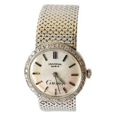 Cartier Universal Geneve 18 Karat White Gold Diamond Ladies Swiss Wristwatch