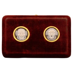 Cartier Unusual Pair of Hardstone Cameos in Red Velvet Frame Circa 1870s