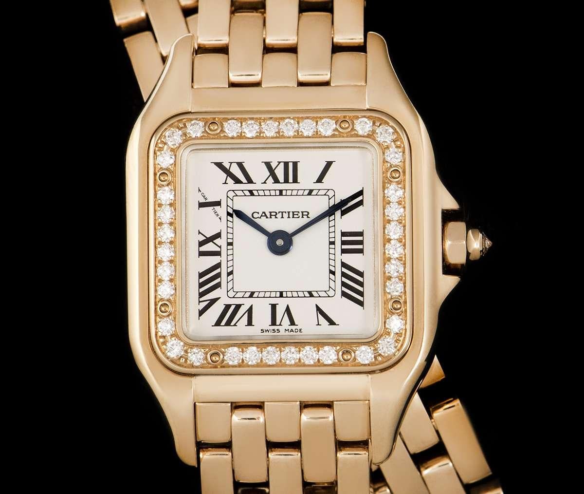 An Unworn 18k Rose Gold Panthere De Cartier Ladies Wristwatch, silvered dial with roman numerals and a secret signature at 