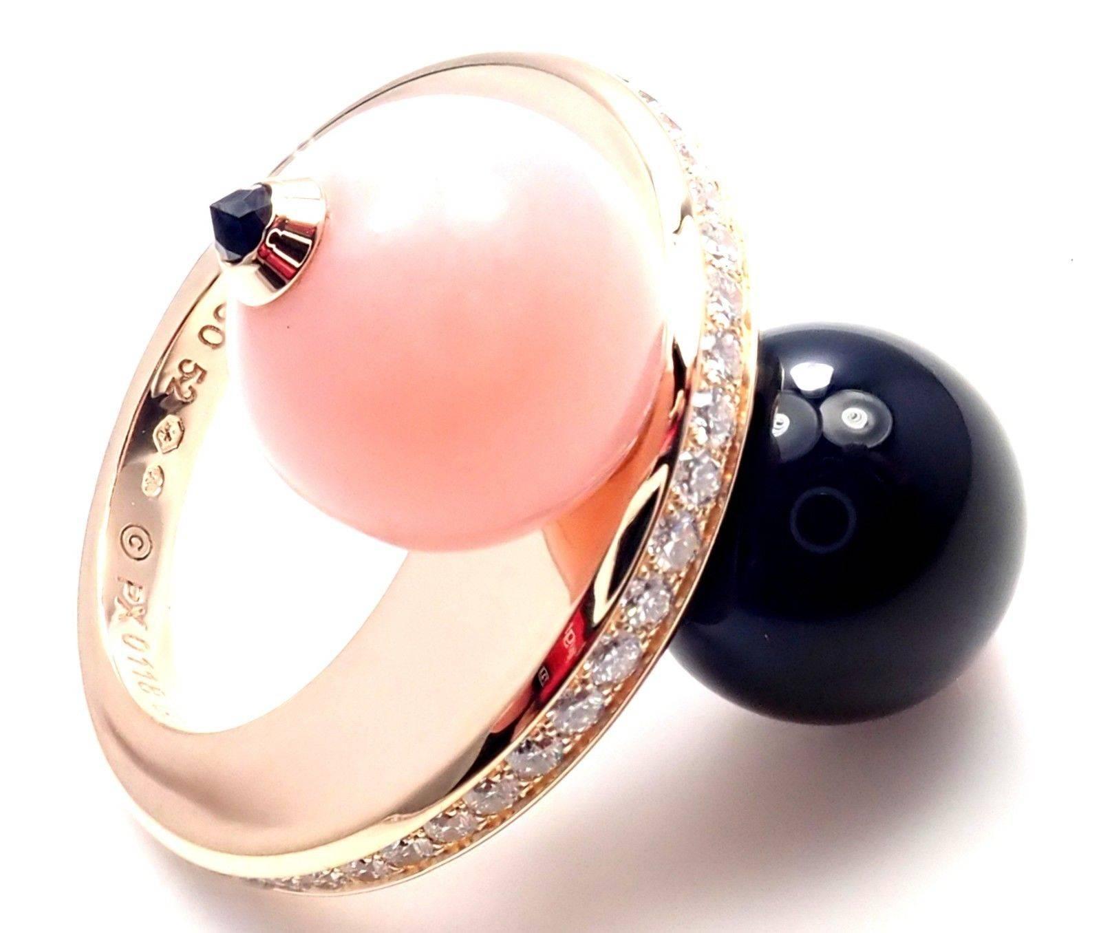 Women's or Men's Cartier Évasions Joaillières Diamond Pink Opal Black Onyx Rose Gold Ring