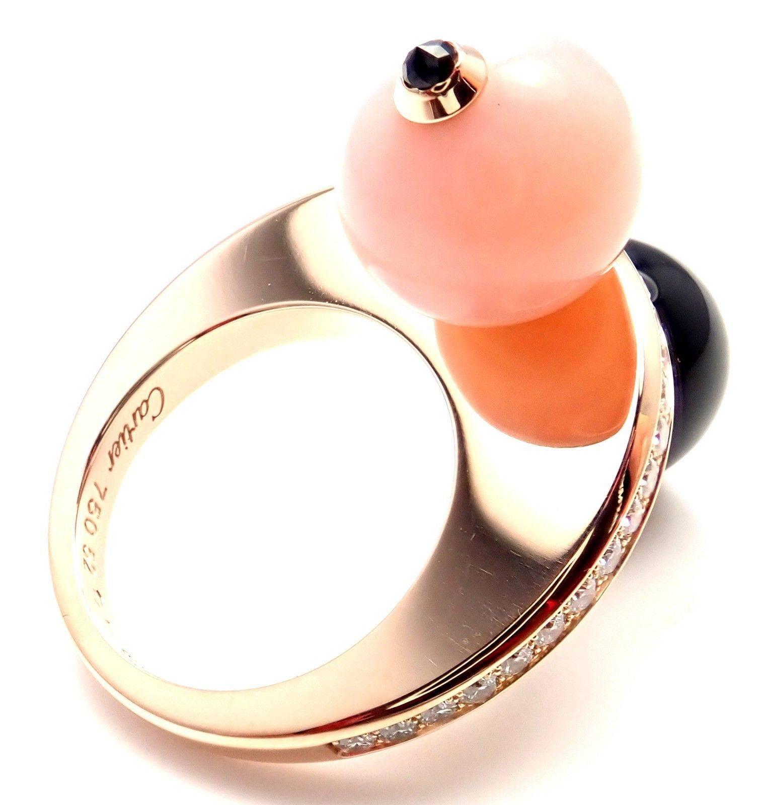 Cartier Évasions Joaillières Diamond Pink Opal Black Onyx Rose Gold Ring 2