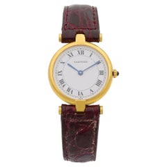 Retro Cartier Vendome 18 Karat Yellow Gold White Roman Dial Quartz Ladies Watch 8100
