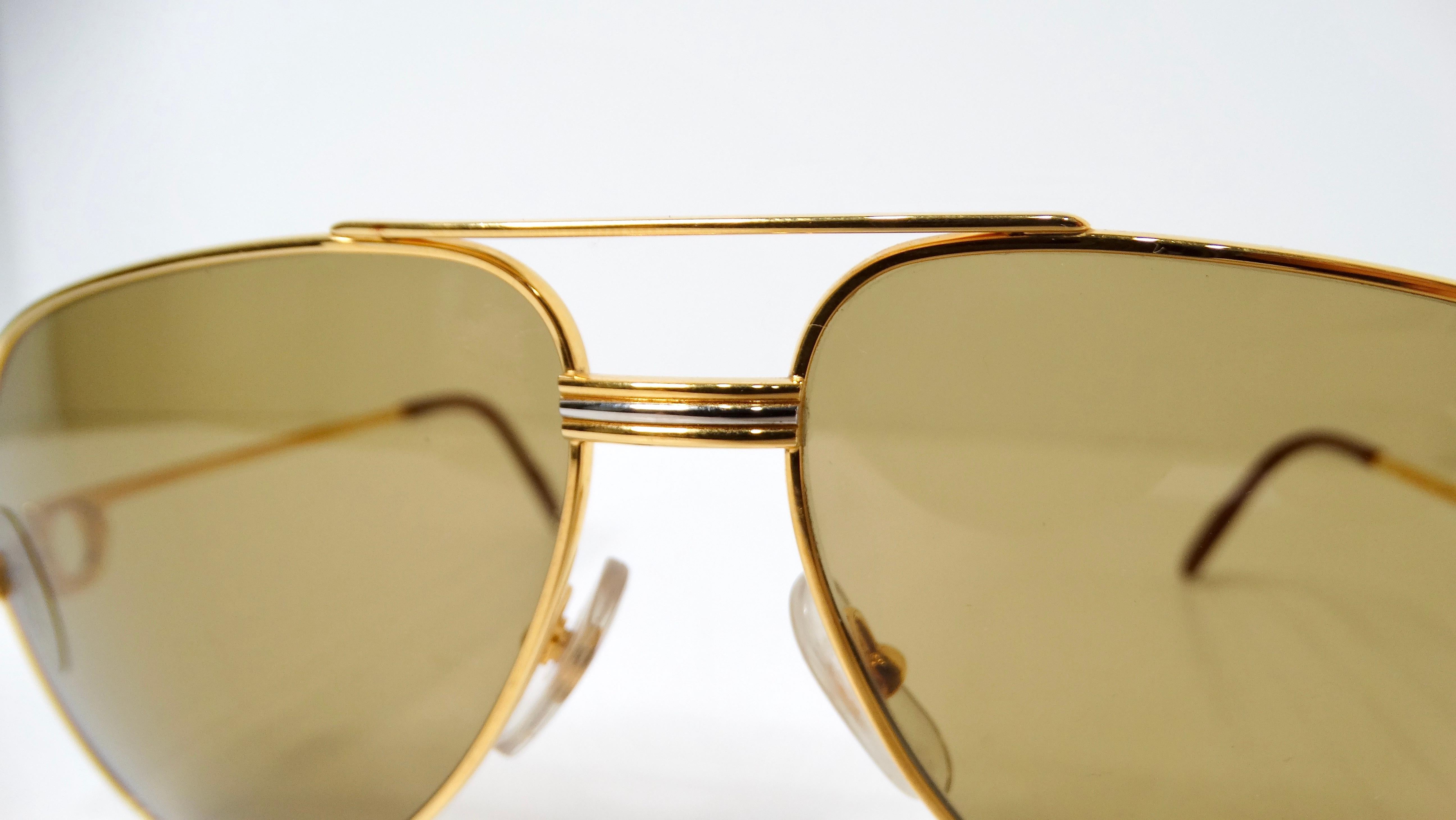 Marron Lunettes de soleil Cartier Vendome 1980s Louis Aviator Gold & Silver Tone en vente