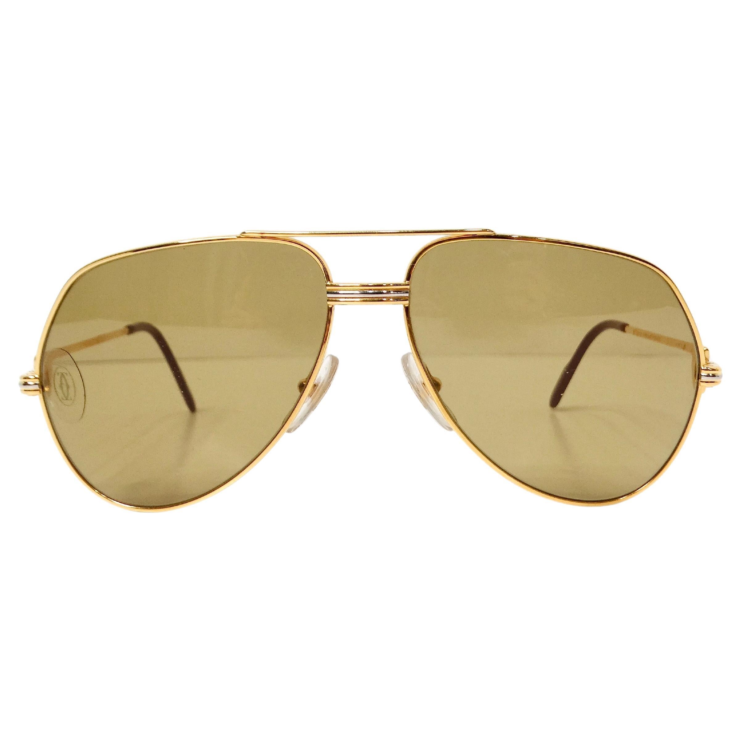 Lunettes de soleil Cartier Vendome 1980s Louis Aviator Gold & Silver Tone en vente