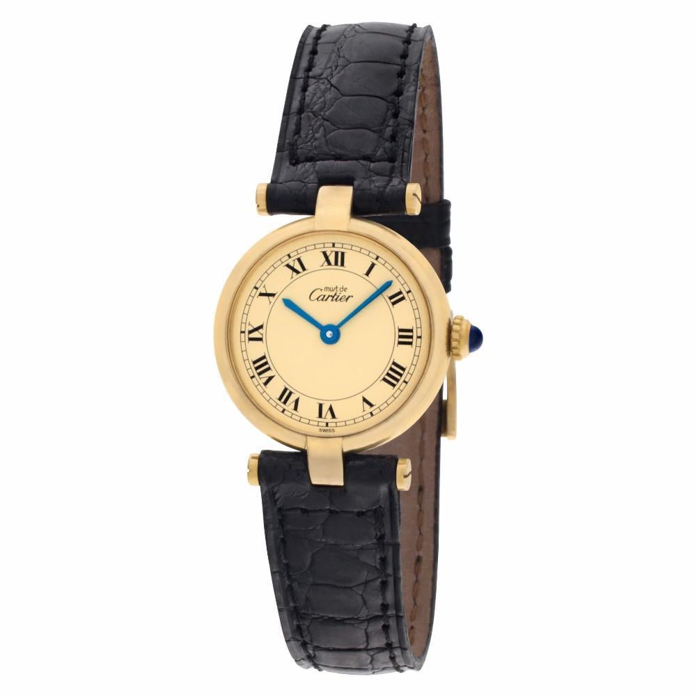 Cartier Vendome Reference #:52429. Carier Must De Cartier Vendome in vermeil (gold plated on sterling silver) on original crocodile strap with Cartier gold tone tang buckle.. Quartz. 24 mm case size. Ref 052429. Circa 1980s. Fine Pre-owned Cartier