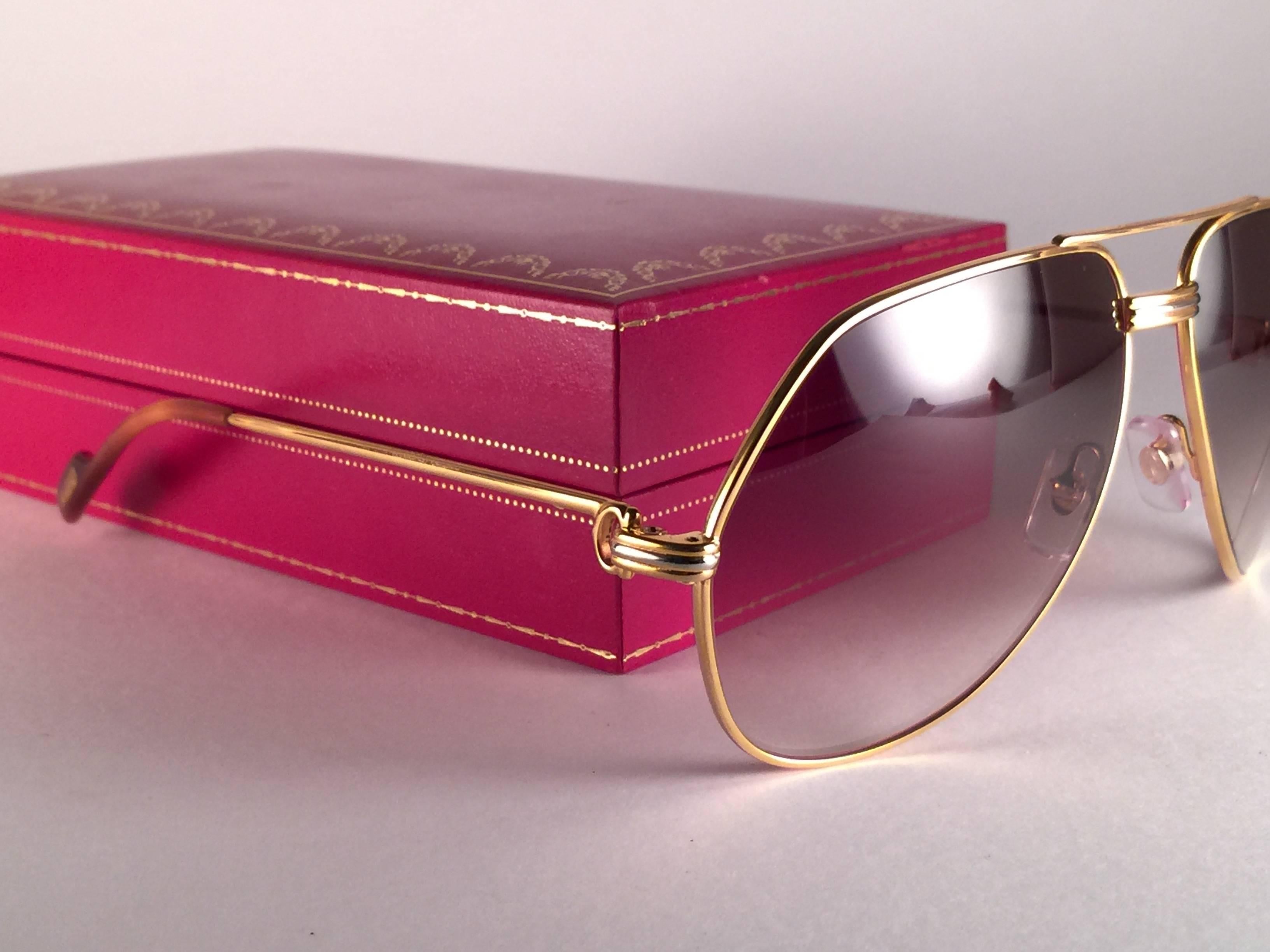 Mint Cartier Vendome 56 MM Gold Brown Lens Heavy Plated Sunglasses France In New Condition For Sale In Baleares, Baleares