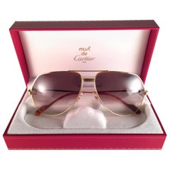 Cartier Vendome 56 MM Gold Brown Lens Heavy Plated Sunglasses France