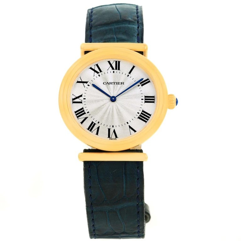 Cartier Vendome Biplan 18 Karat Yellow Gold Blue Strap Watch W1514457 For Sale At 1stdibs