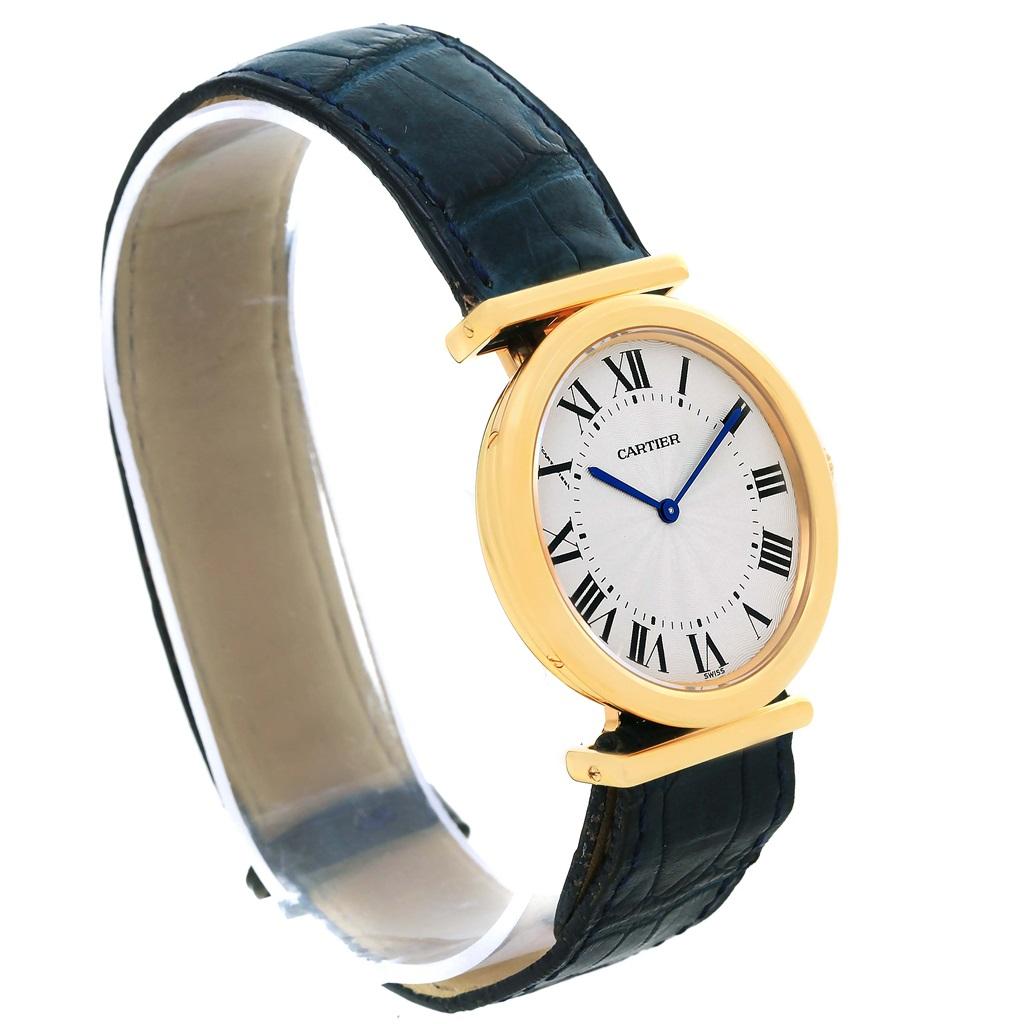 Cartier Vendome BiPlan 18 Karat Yellow Gold Blue Strap Watch W1514457 In Excellent Condition For Sale In Atlanta, GA