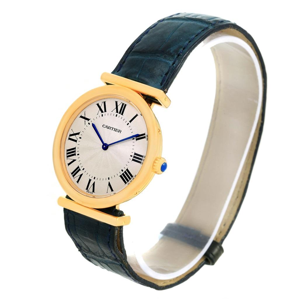 Men's Cartier Vendome BiPlan 18 Karat Yellow Gold Blue Strap Watch W1514457 For Sale