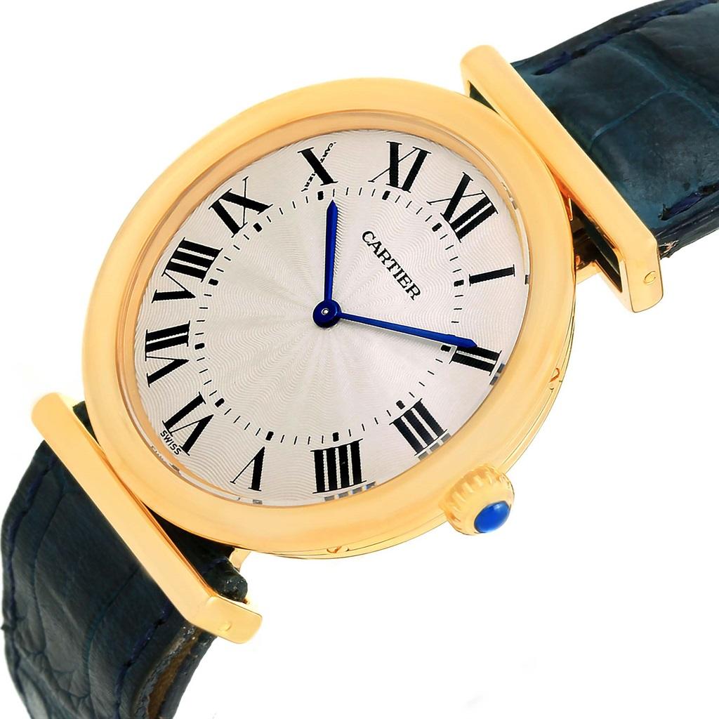 Cartier Vendome BiPlan 18 Karat Yellow Gold Blue Strap Watch W1514457 For Sale 1