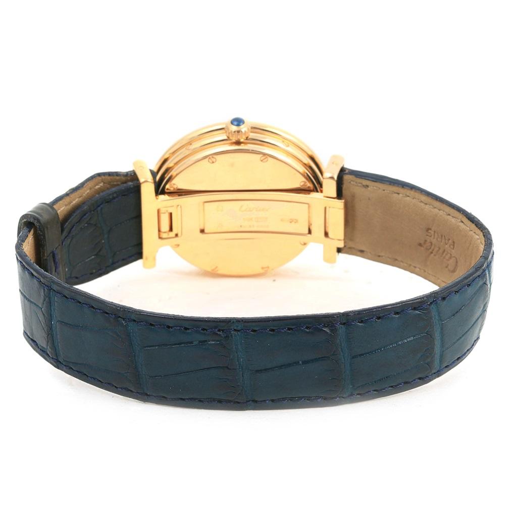 Cartier Vendome BiPlan 18 Karat Yellow Gold Blue Strap Watch W1514457 For Sale 4