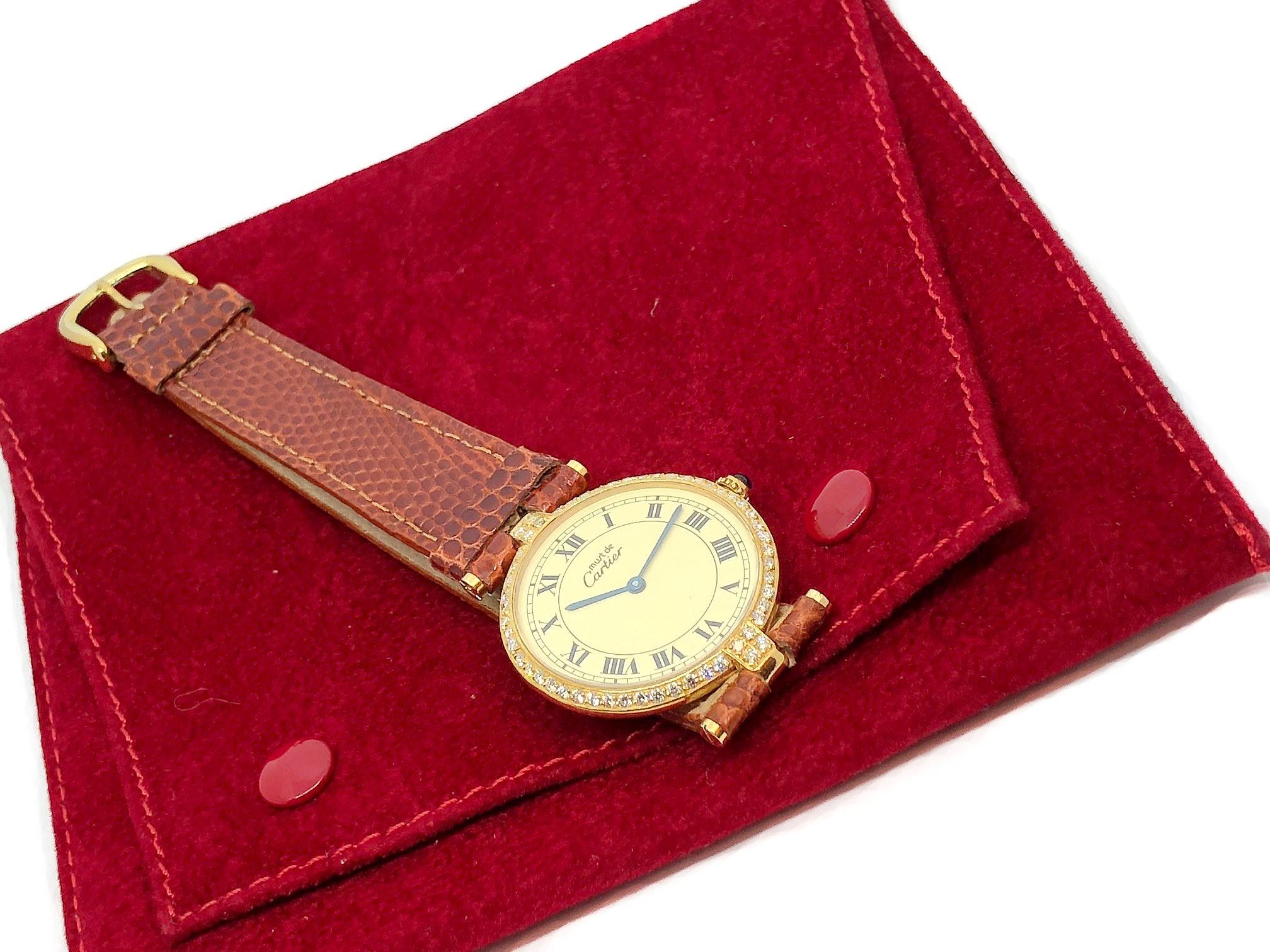 Cartier Vendome Diamond Set Large Vermeil Quartz Wristwatch In Excellent Condition In Chicago, IL