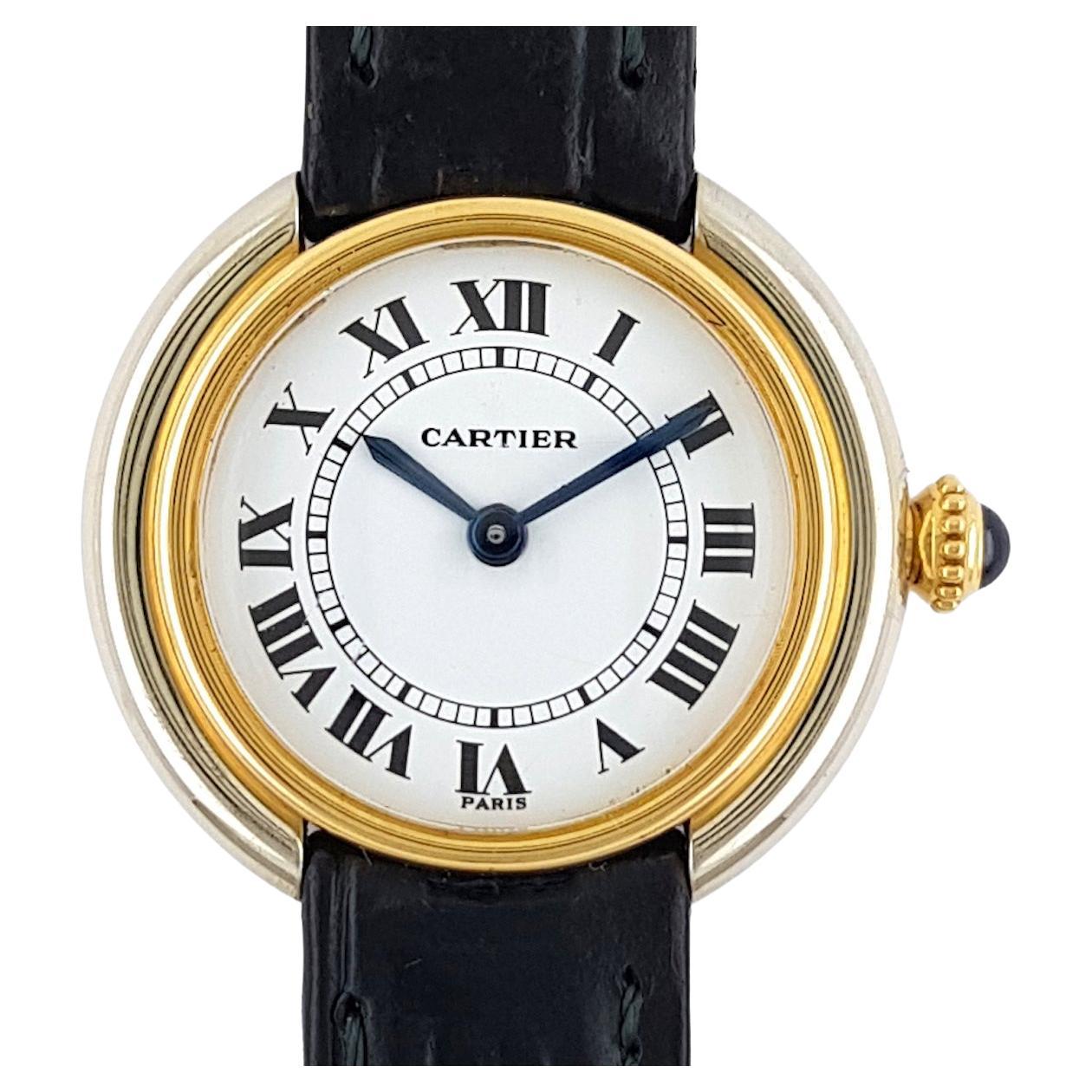 Cartier Vendome Ellipsen Gondole Paris Zifferblatt 67113 von 1977 18k Gelb-Weißgold