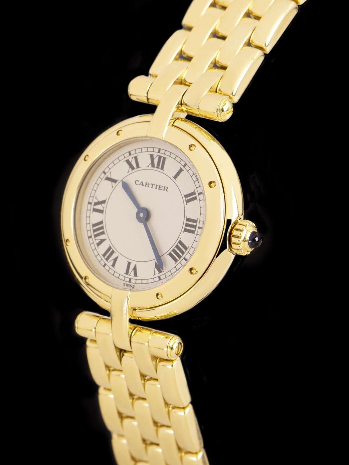 An 18k Yellow Gold Vendome Ladies Wristwatch, silver dial with roman numerals and a secret signature at 