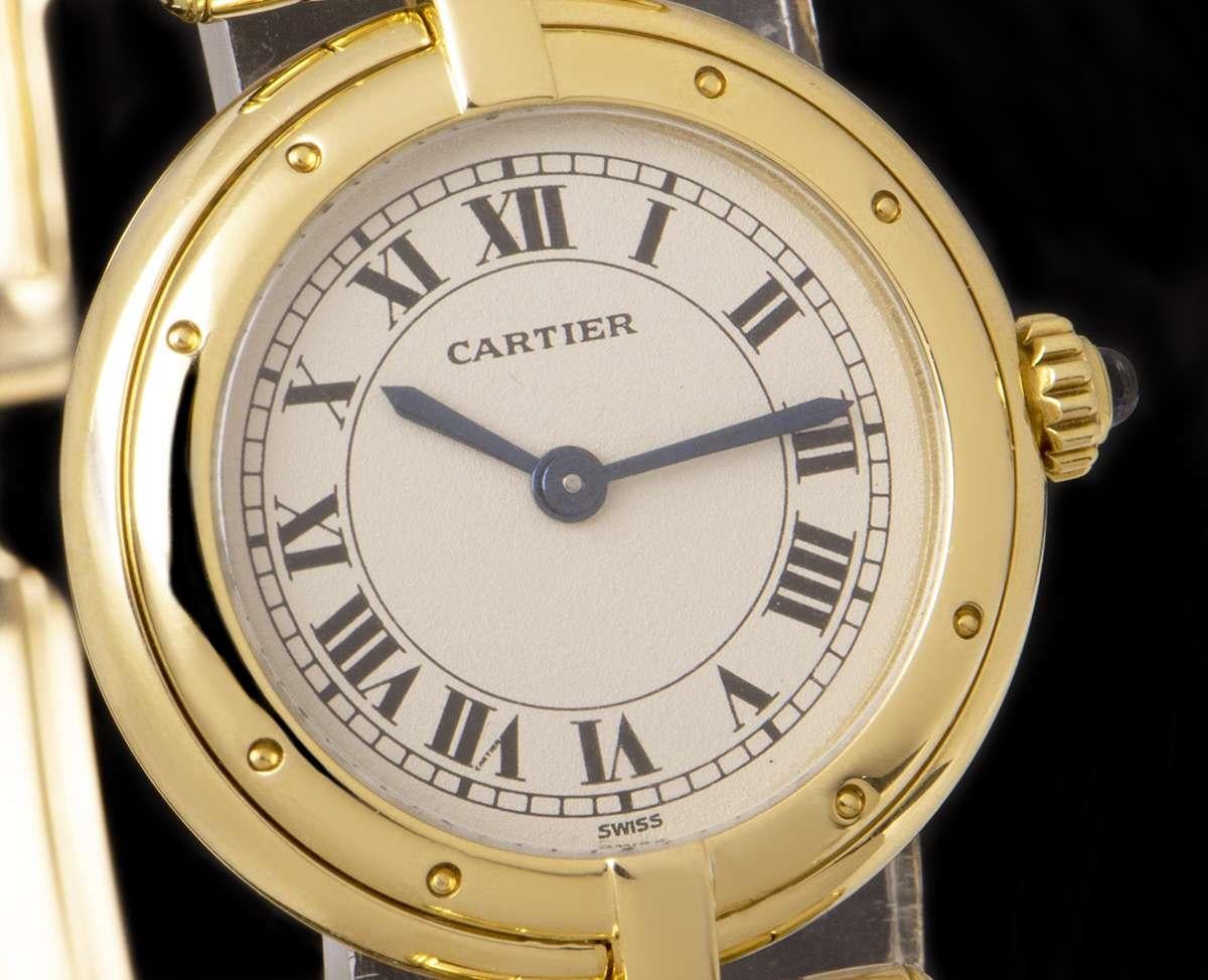 Cartier Vendome Ladies 18 Karat Yellow Gold Silver Roman Dial Wristwatch In Excellent Condition In London, GB