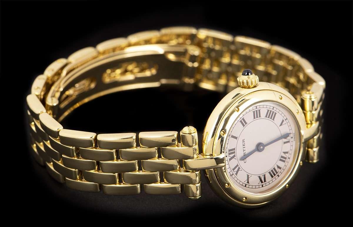 Women's Cartier Vendome Ladies 18 Karat Yellow Gold Silver Roman Dial Wristwatch